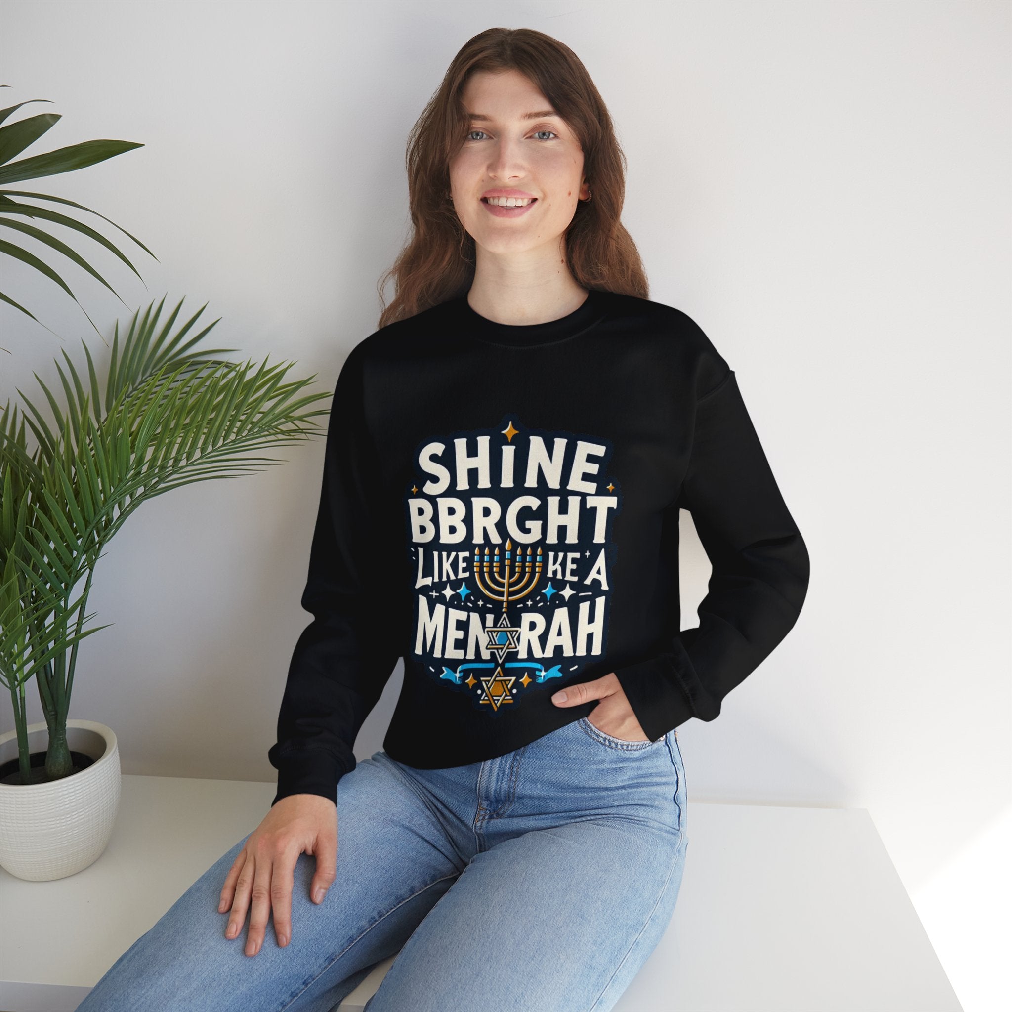 Shine Bright Like a Menorah Sweatshirt: Celebrate the Radiance of Hanukkah in Style