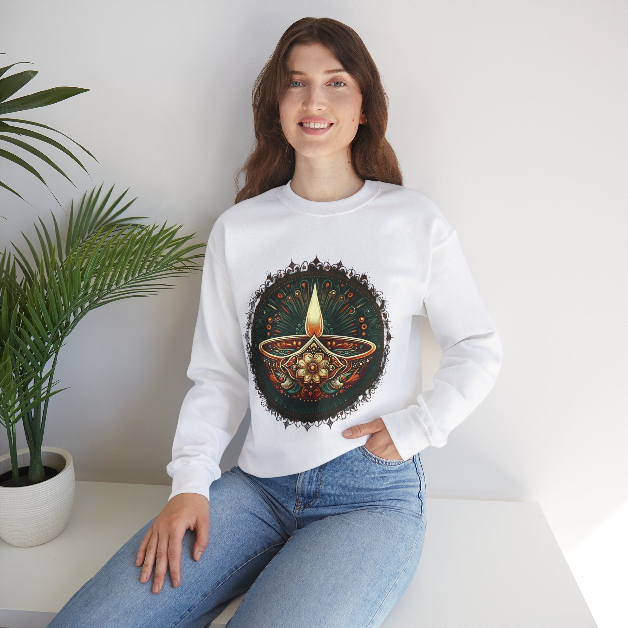 Ethnic Elegance: Traditional Indian Oil Lamp Sweatshirt