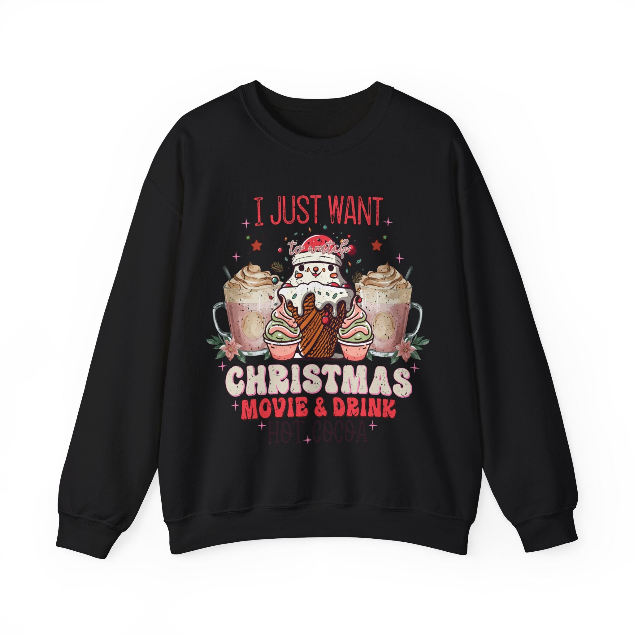 Cozy Christmas Movie Night Sweatshirt: Hot Cocoa & Festive Films