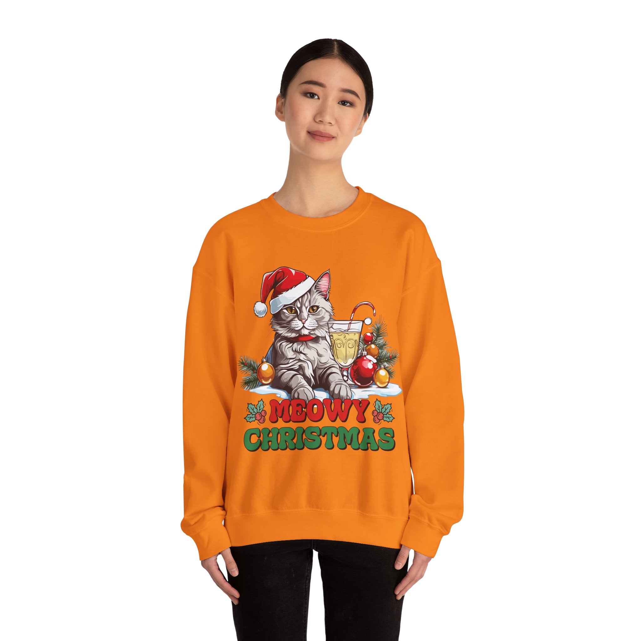 Meowy Christmas Sweatshirt: Festive Feline Holiday Apparel