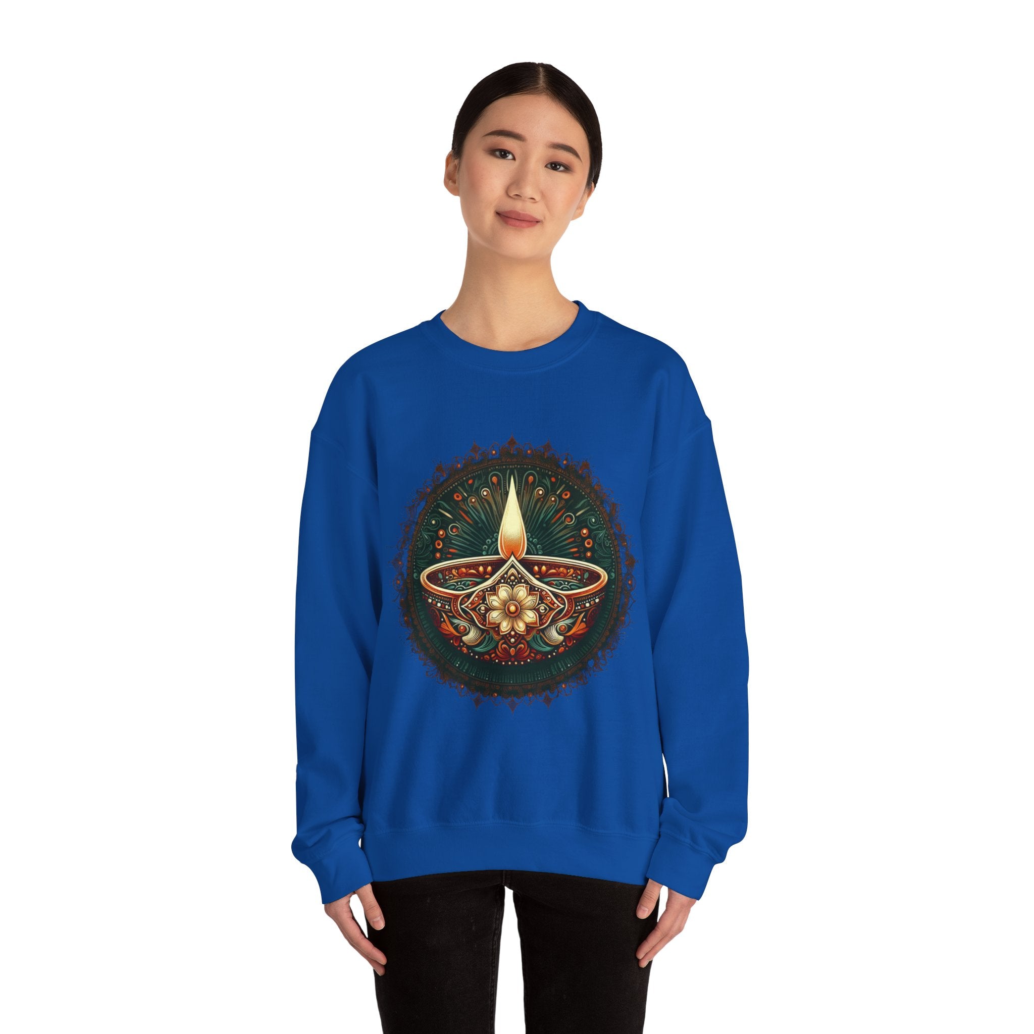 Ethnic Elegance: Traditional Indian Oil Lamp Sweatshirt