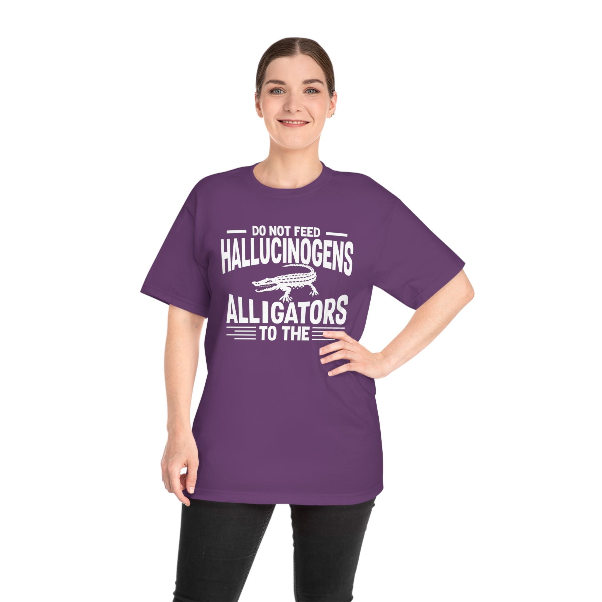 Funny Alligator T-Shirt: Caution Against Feeding Hallucinogens - Unique Animal Tee