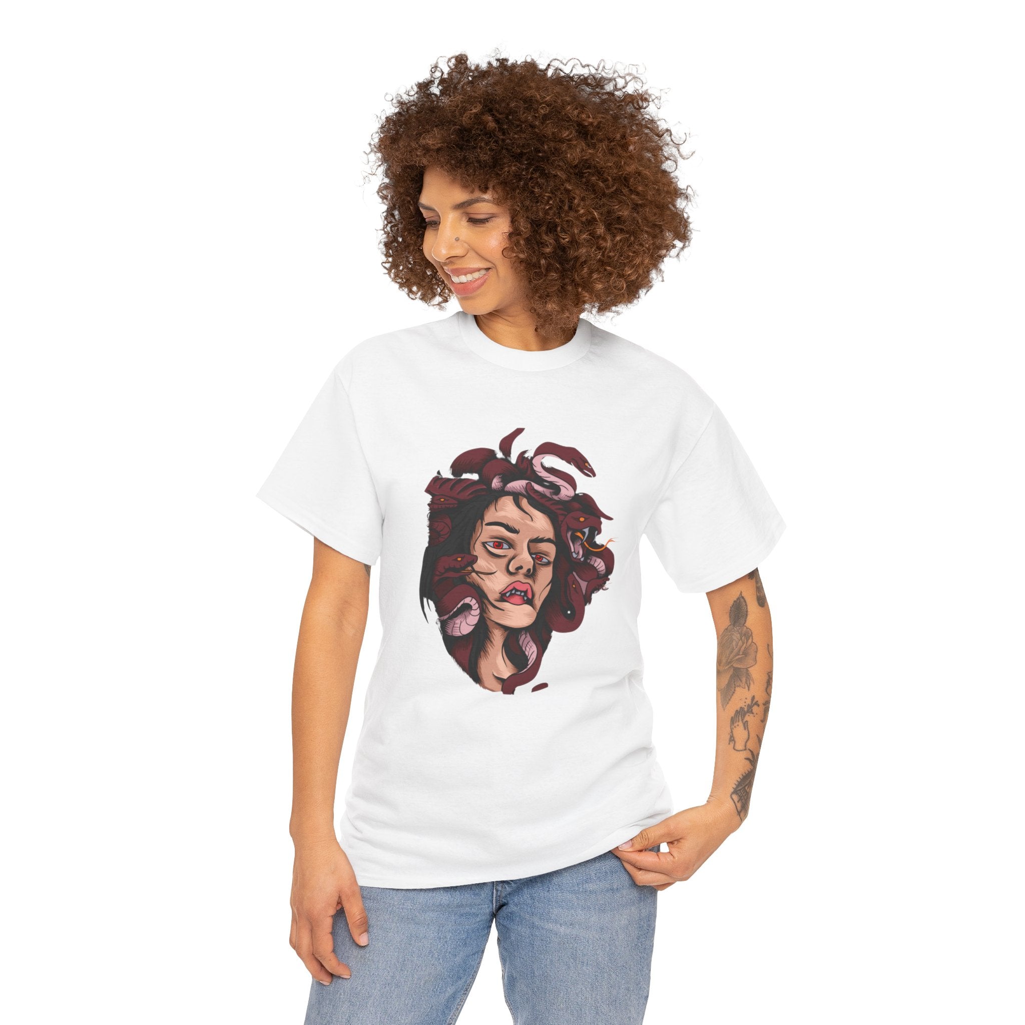 Mesmerizing Medusa Artwork Head T-Shirt - Mythical Serpent Goddess Tee with Intricate Design - Unique Wearable Art for Men and Women