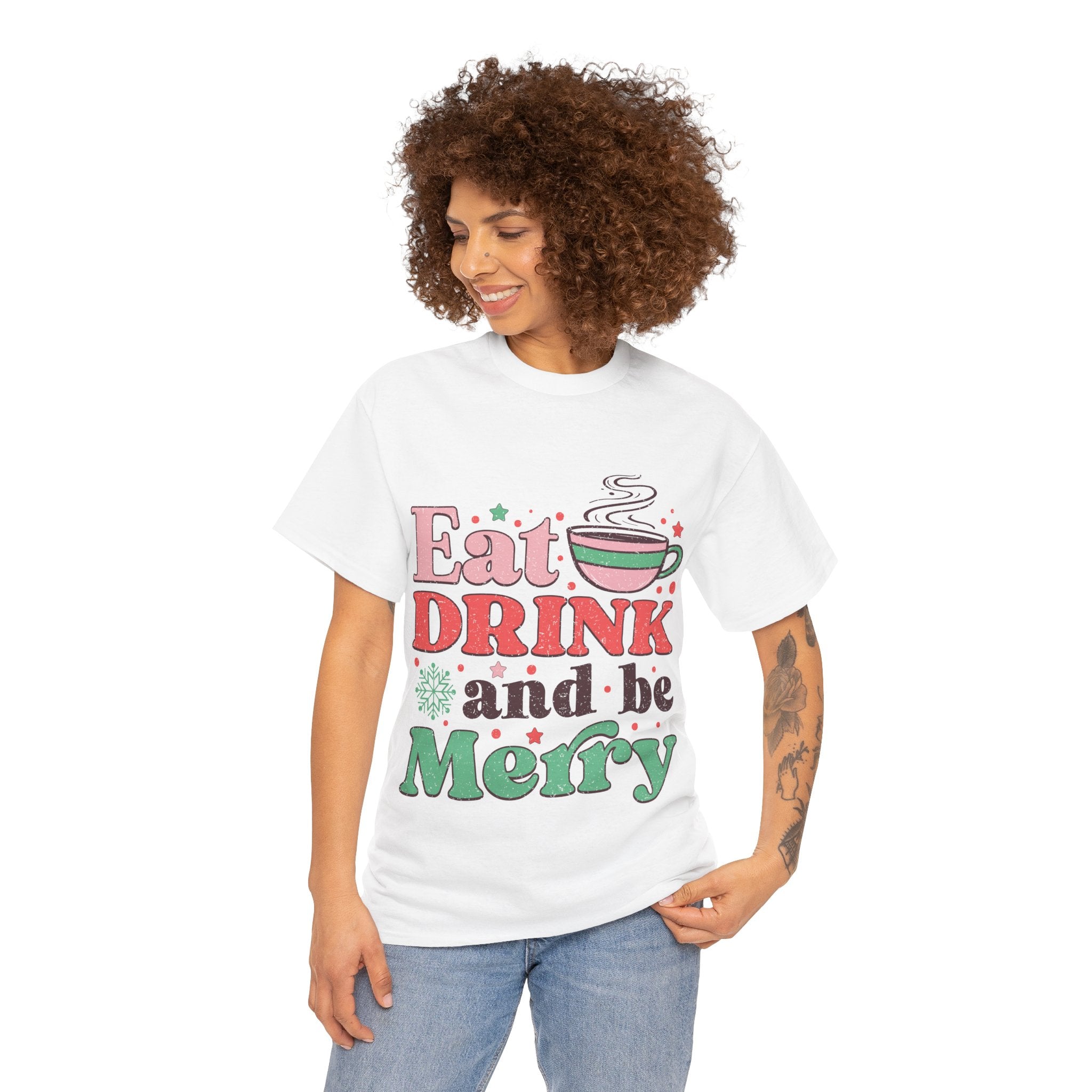 Festive 'Eat, Drink, and Be Merry' Christmas T-Shirt