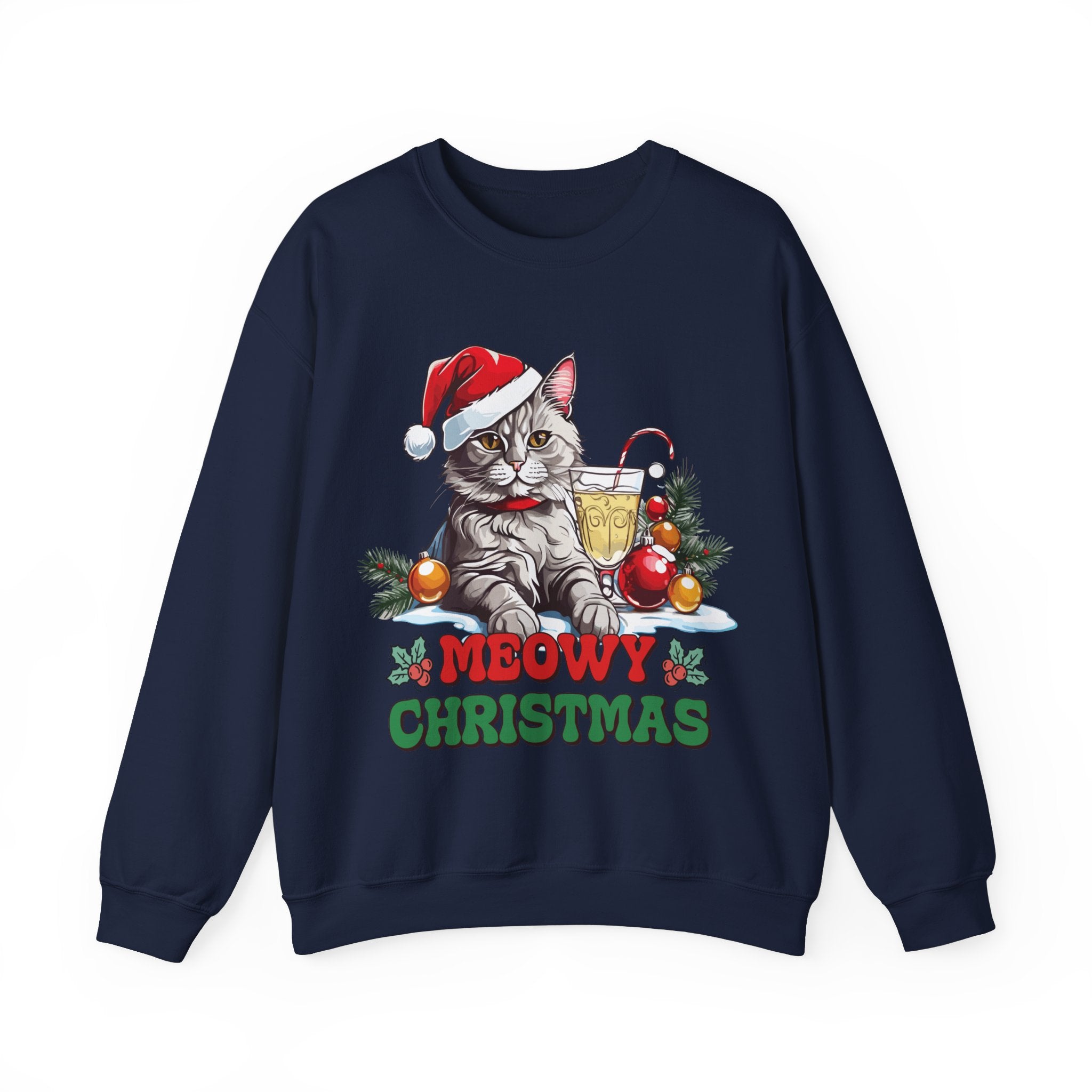 Meowy Christmas Sweatshirt: Festive Feline Holiday Apparel