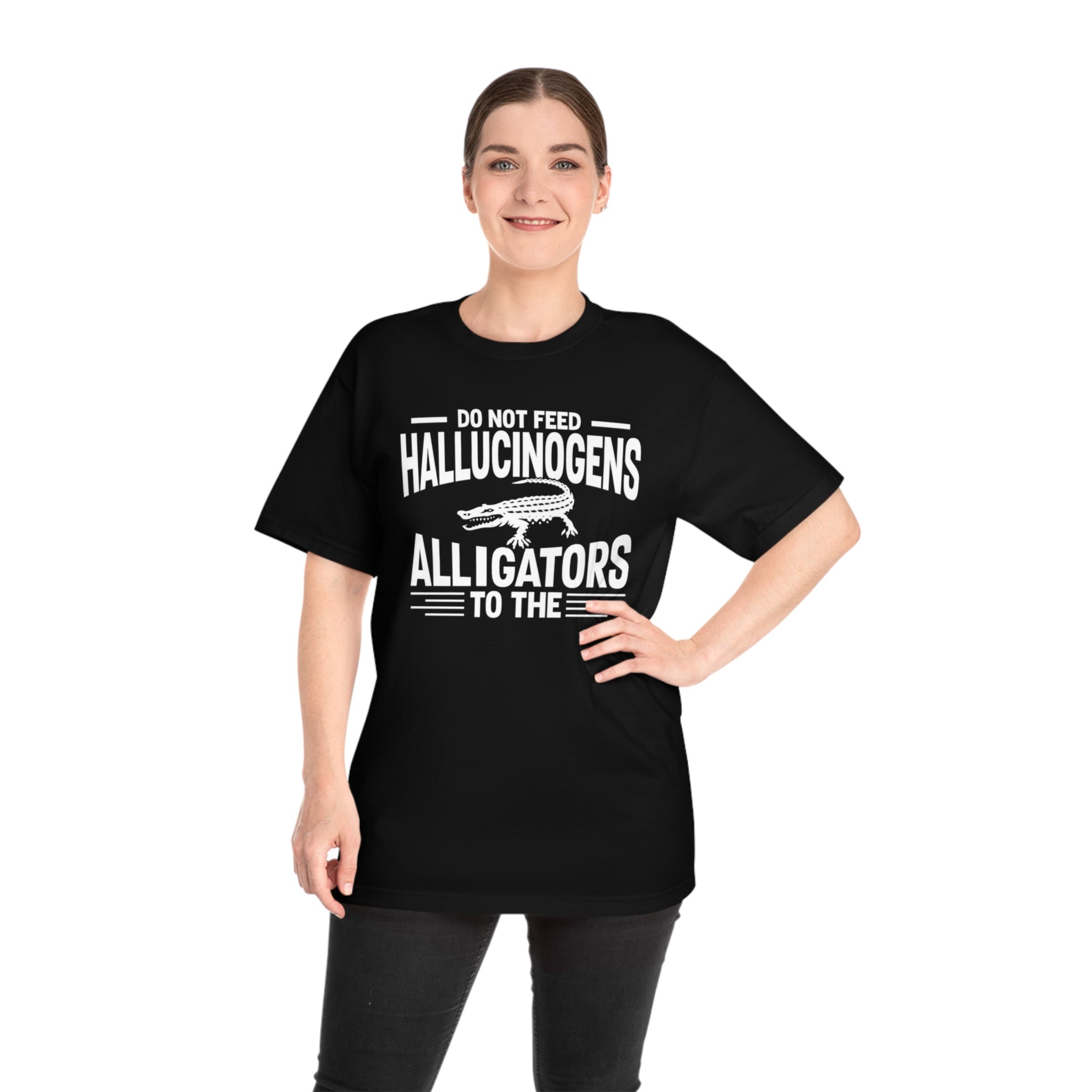 Funny Alligator T-Shirt: Caution Against Feeding Hallucinogens - Unique Animal Tee