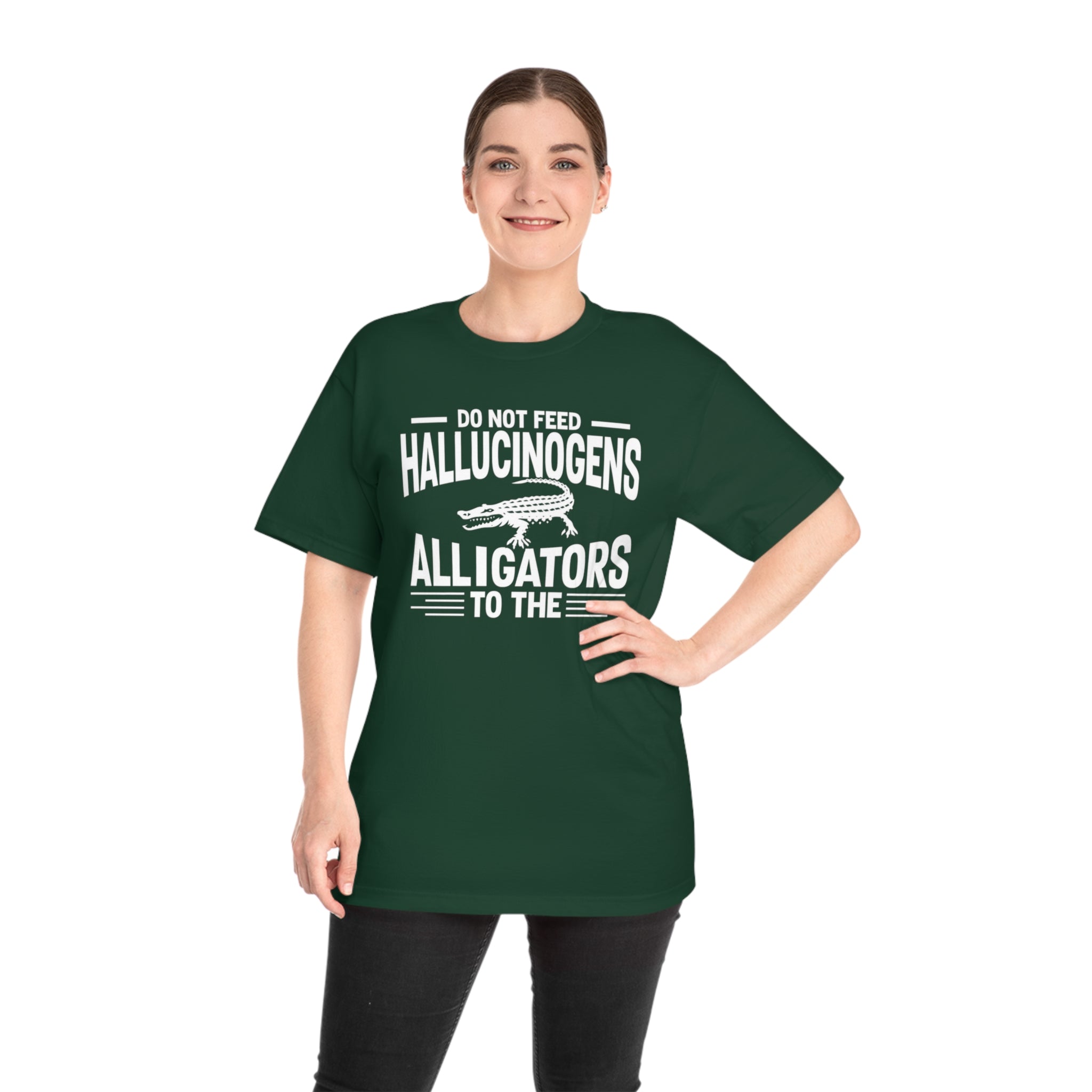 Funny Alligator T-Shirt: Caution Against Feeding Hallucinogens - Unique Animal Tee