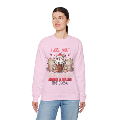 Cozy Christmas Movie Night Sweatshirt: Hot Cocoa & Festive Films