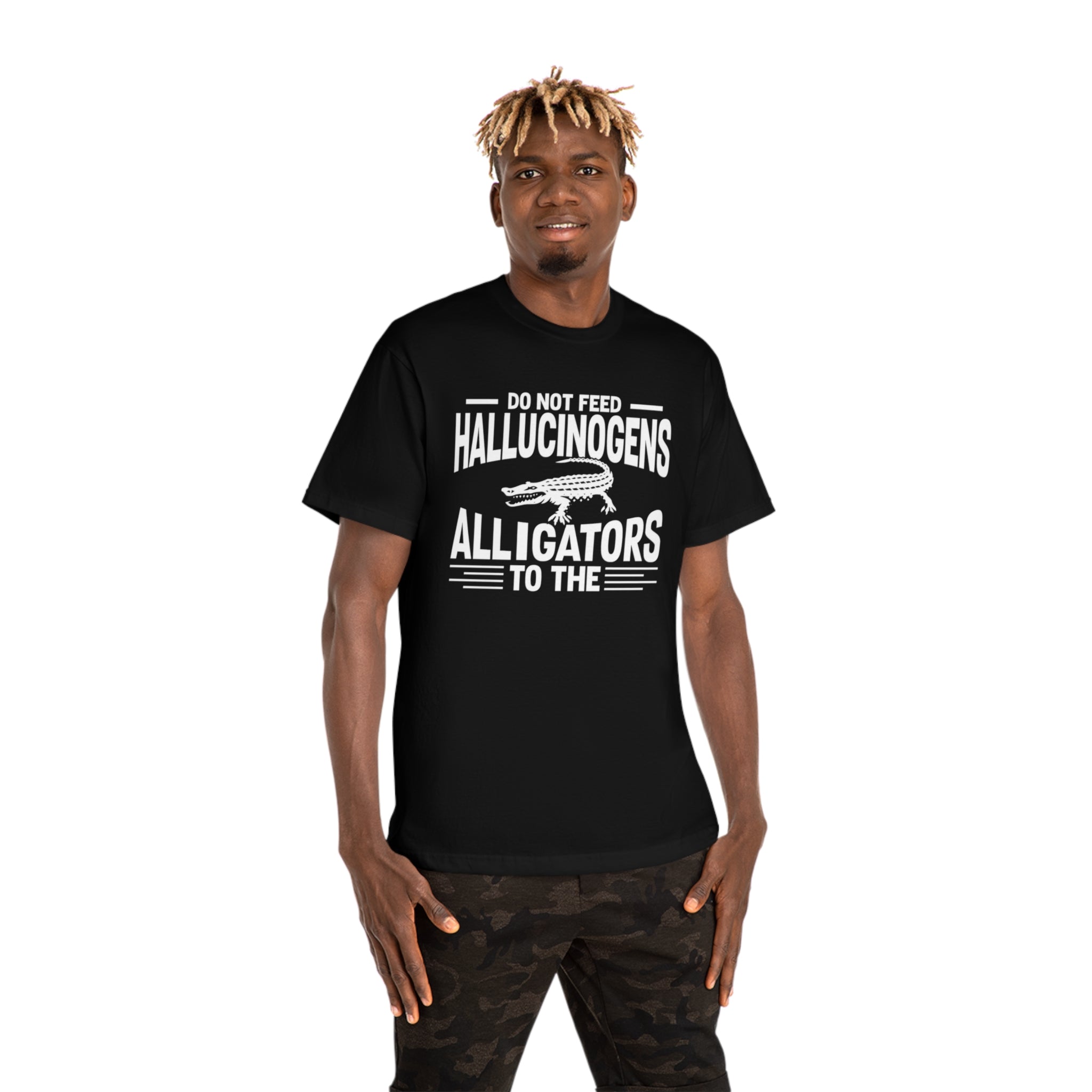 Funny Alligator T-Shirt: Caution Against Feeding Hallucinogens - Unique Animal Tee