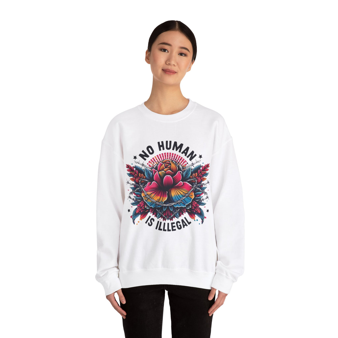 Wear Your Solidarity: No Human is Illegal Sweatshirt