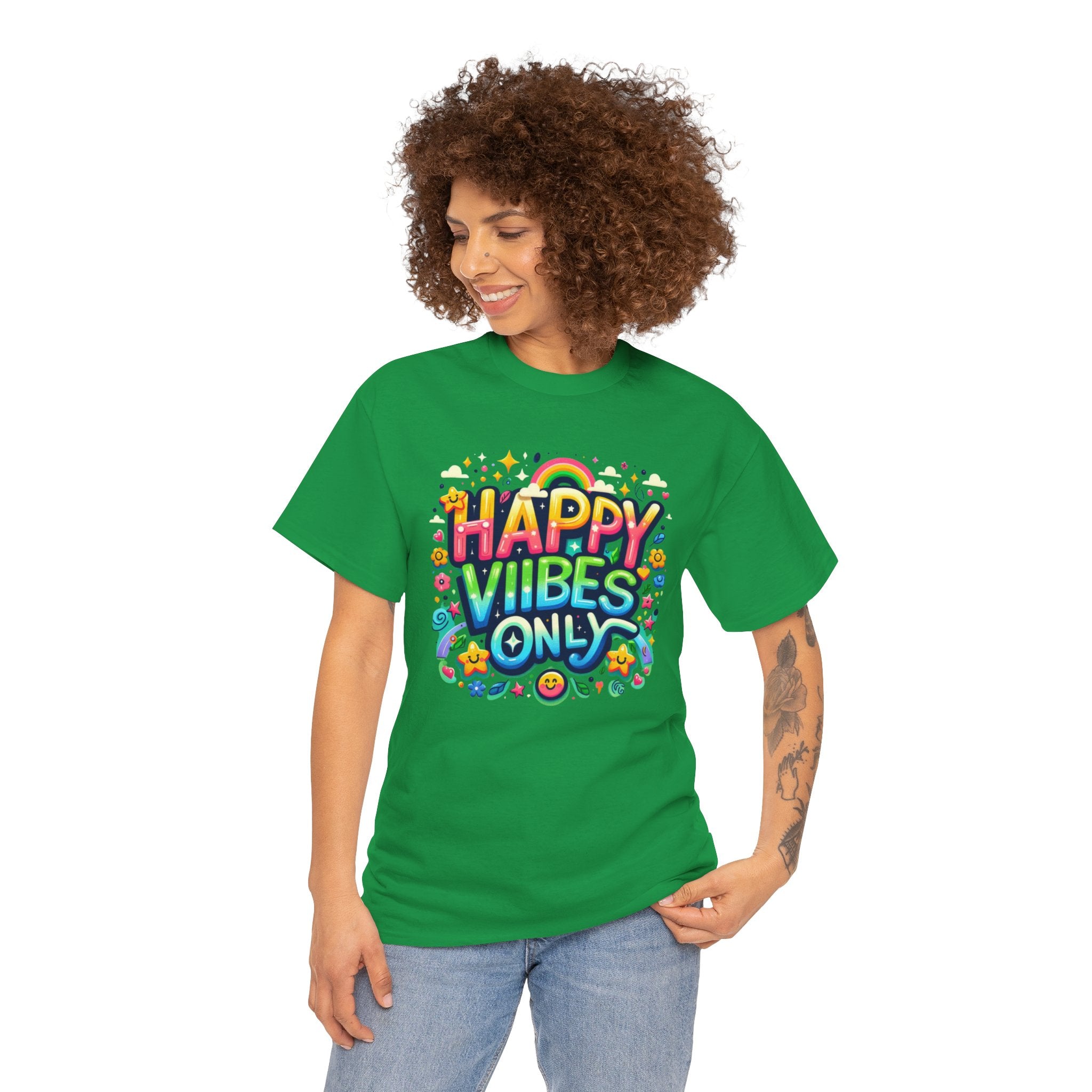 Radiate Positivity with our 'Happy Vibes' Graphic T-shirt