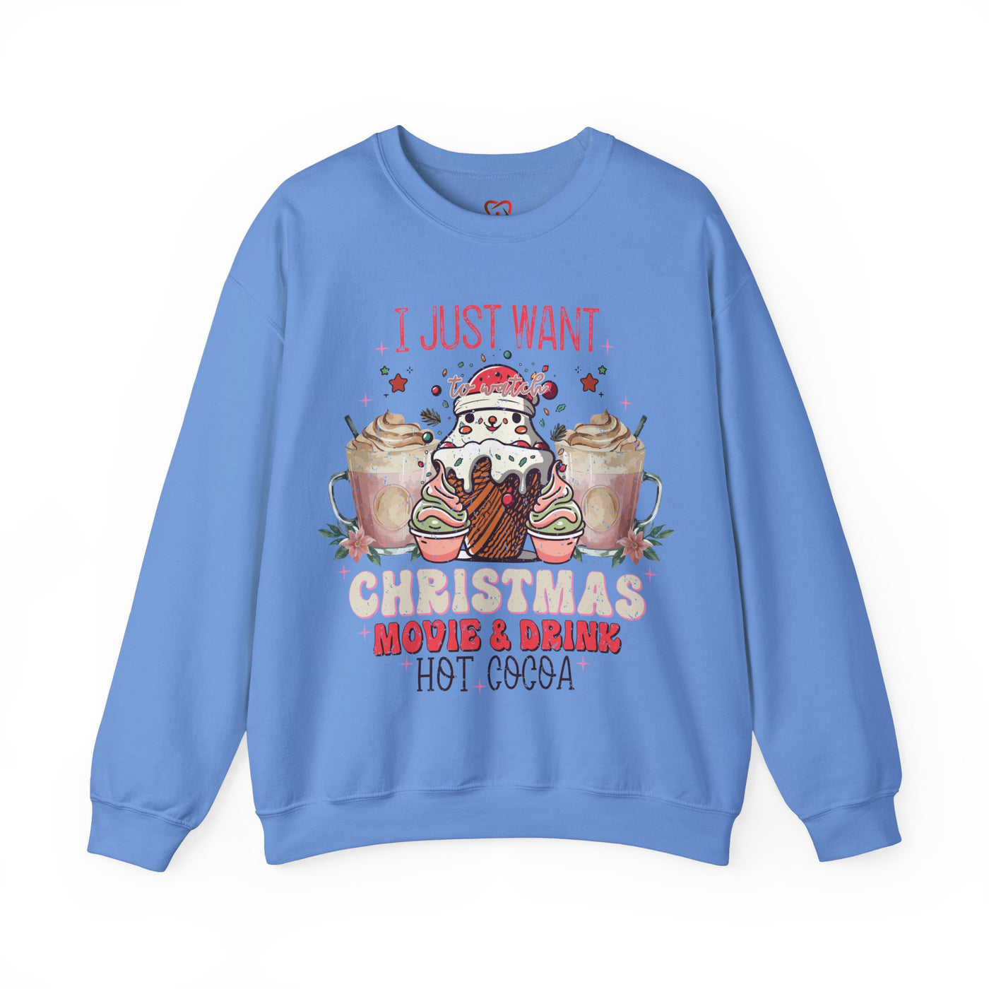 Cozy Christmas Movie Night Sweatshirt: Hot Cocoa & Festive Films