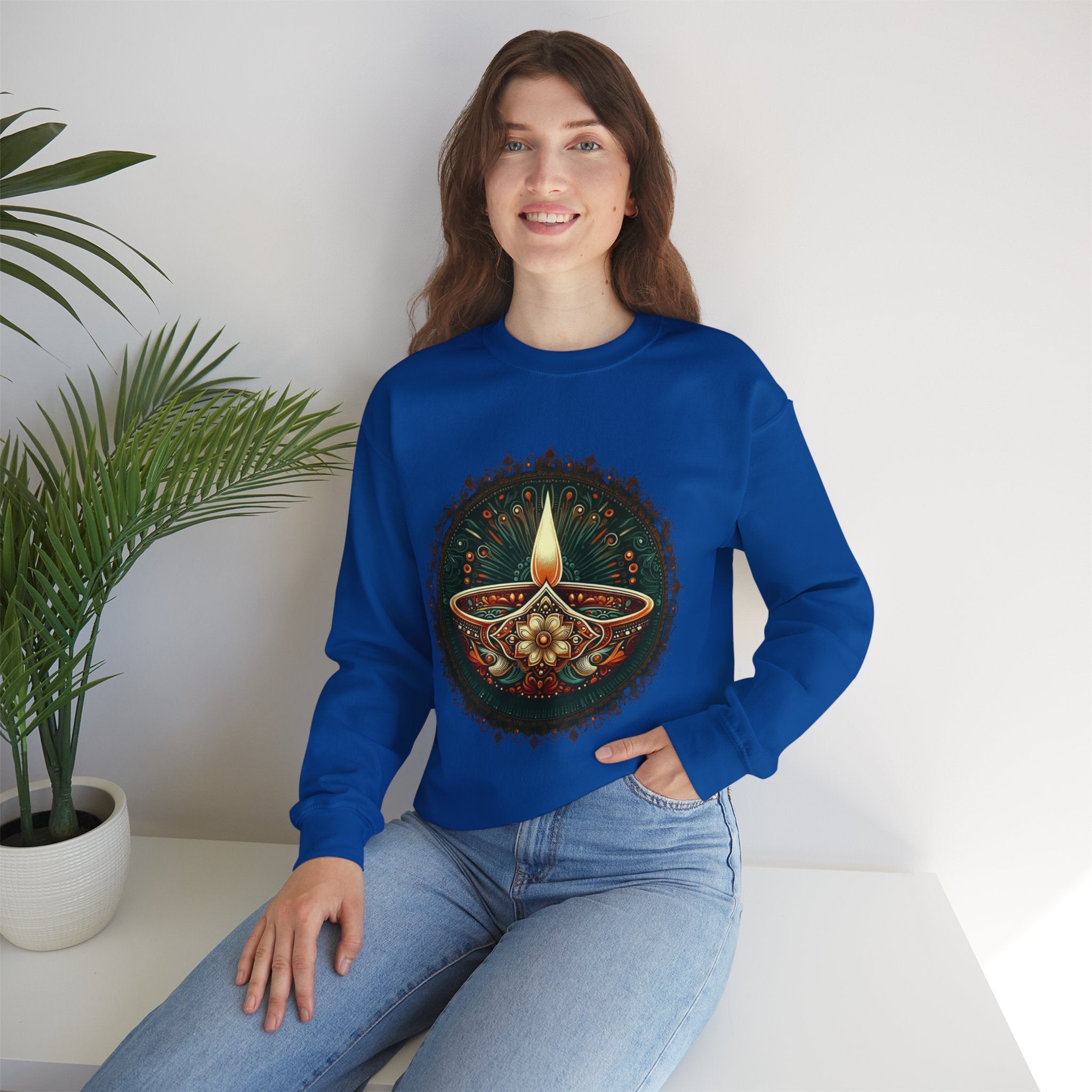 Ethnic Elegance: Traditional Indian Oil Lamp Sweatshirt