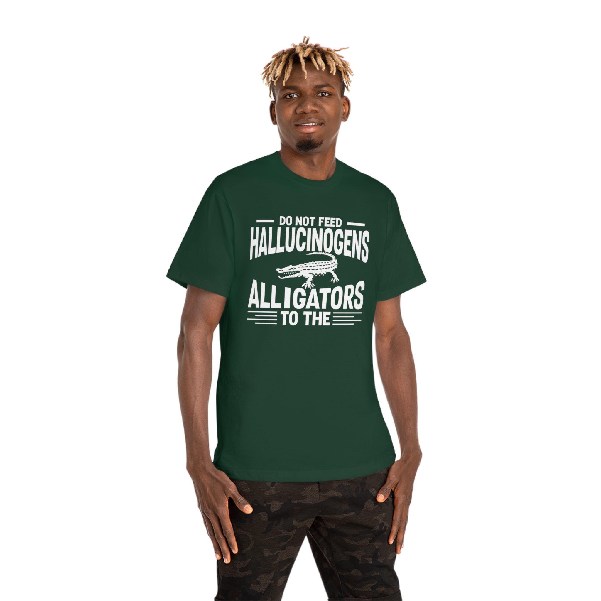 Funny Alligator T-Shirt: Caution Against Feeding Hallucinogens - Unique Animal Tee