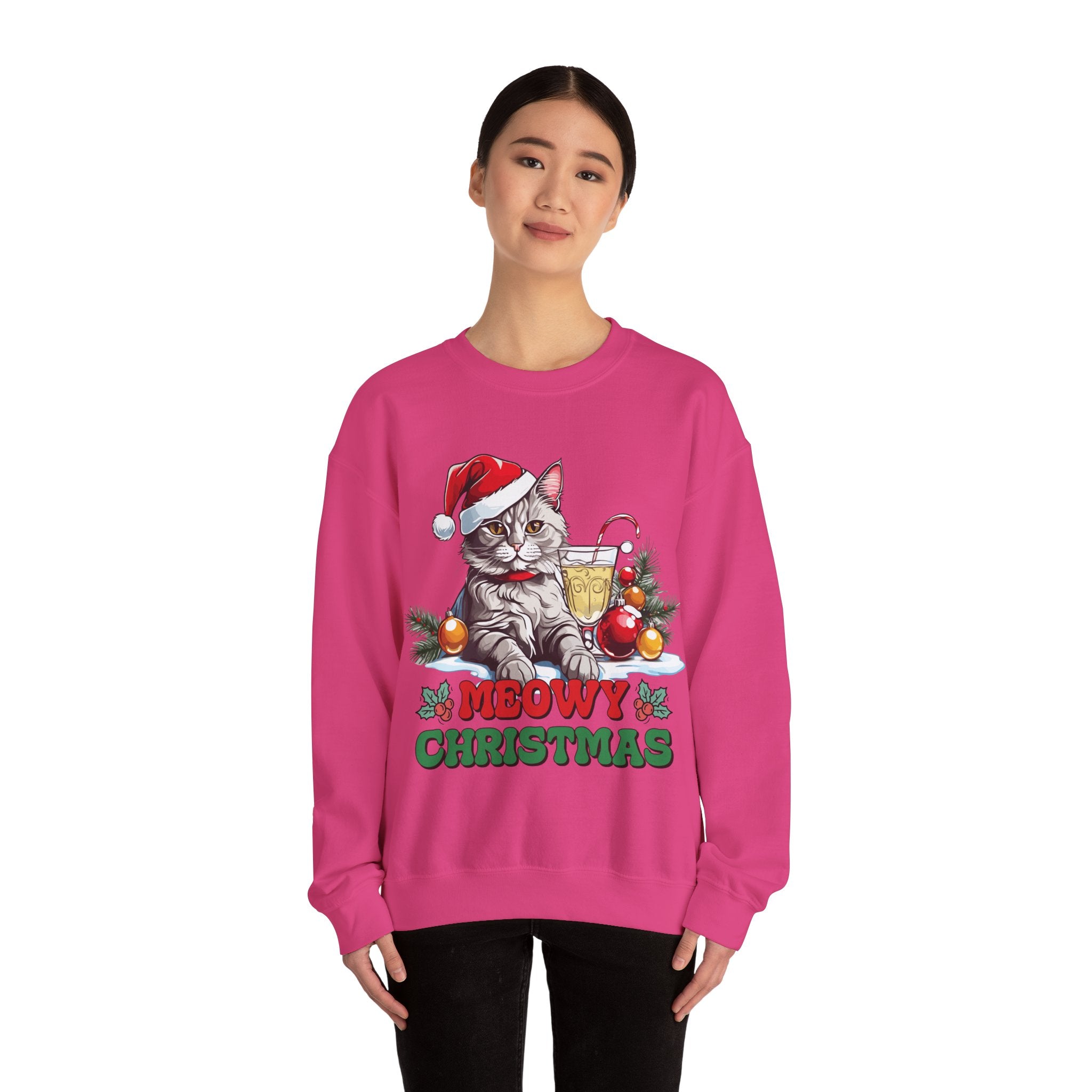 Meowy Christmas Sweatshirt: Festive Feline Holiday Apparel