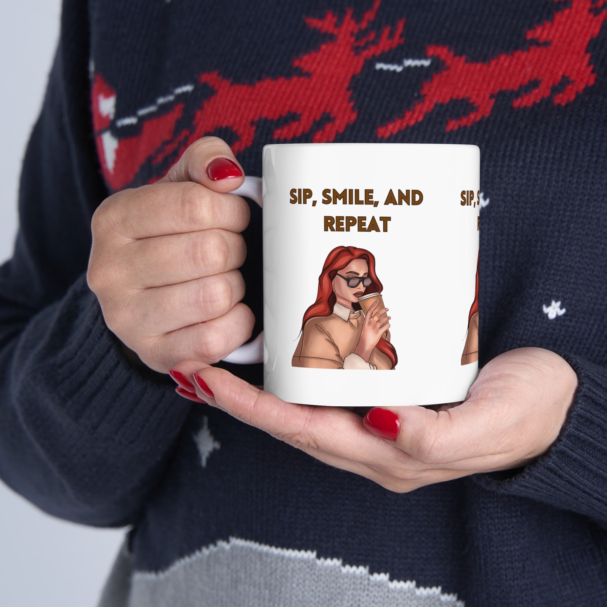 Sip, Smile, and Repeat Ceramic Mug - A Stylish Companion for Your Daily Brew