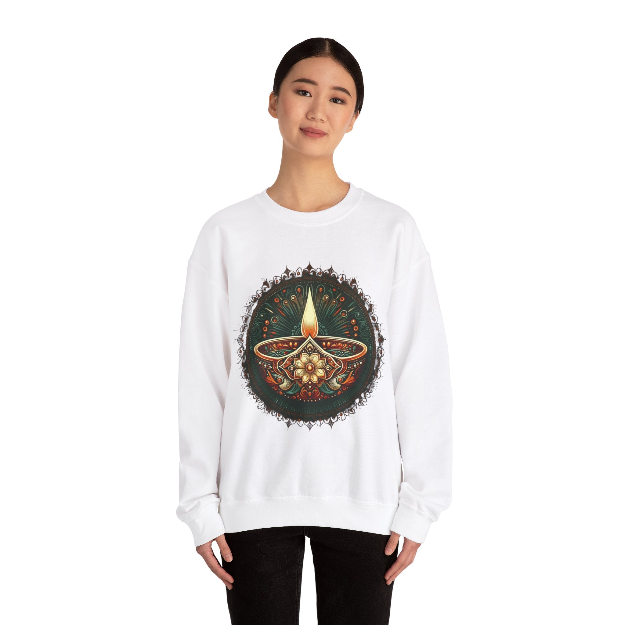 Ethnic Elegance: Traditional Indian Oil Lamp Sweatshirt