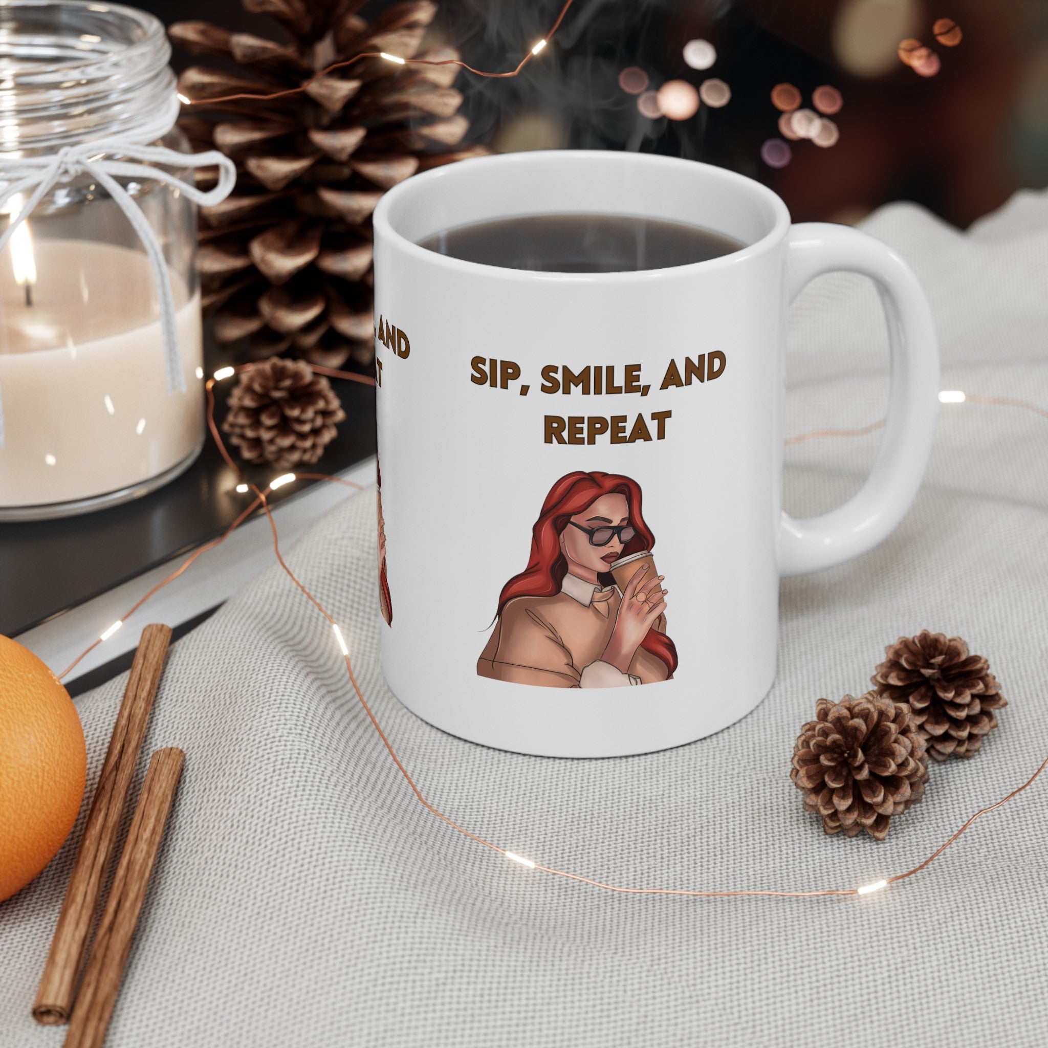 Sip, Smile, and Repeat Ceramic Mug - A Stylish Companion for Your Daily Brew