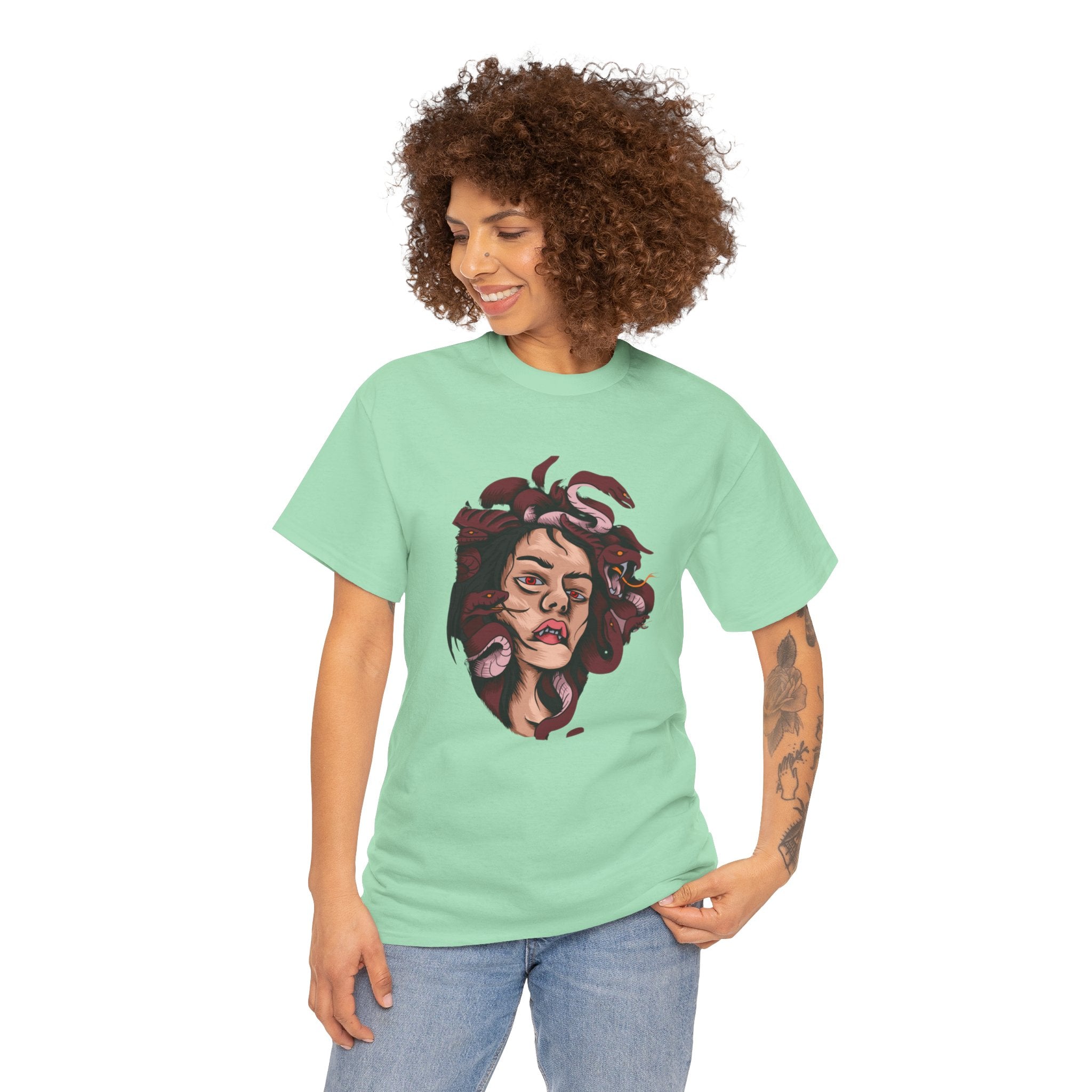 Mesmerizing Medusa Artwork Head T-Shirt - Mythical Serpent Goddess Tee with Intricate Design - Unique Wearable Art for Men and Women