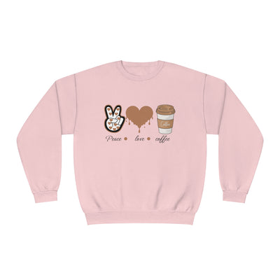 Peace, Love, & Coffee Valentine's Day Sweatshirt - Cozy Crewneck for Coffee Lovers