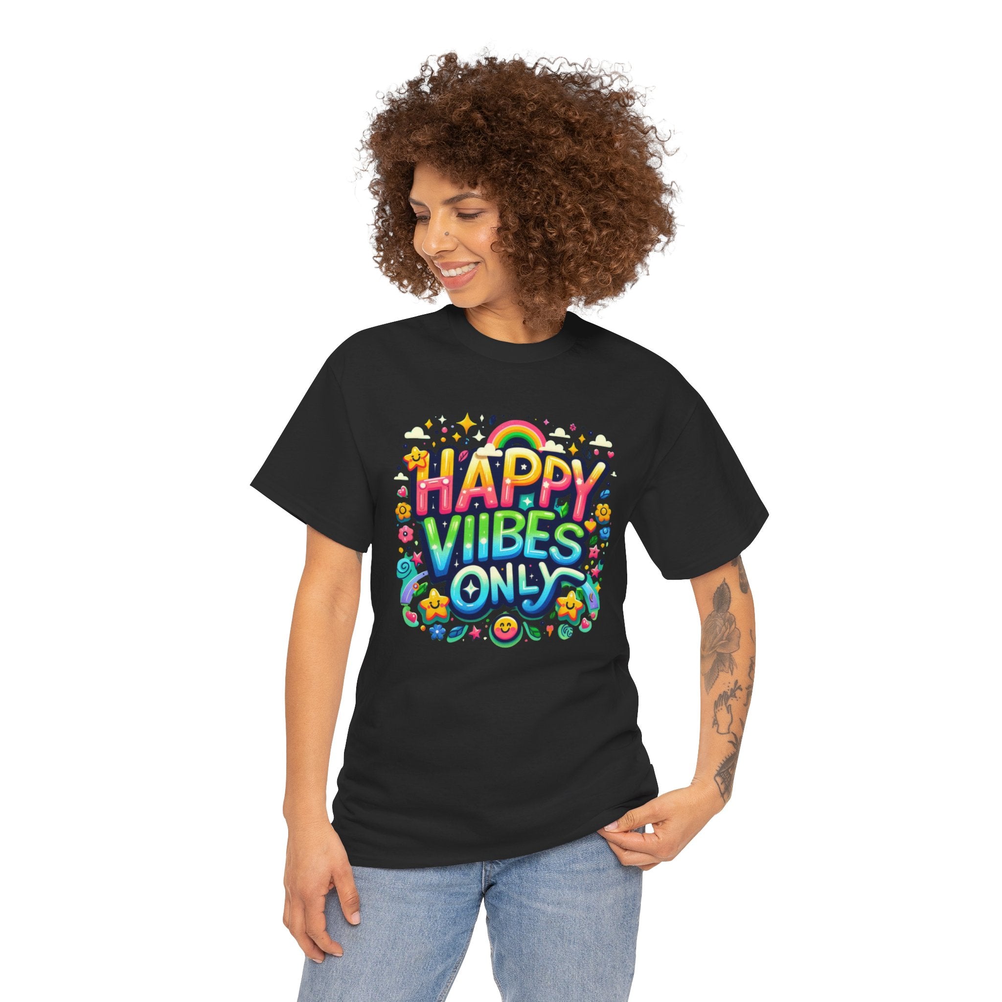 Radiate Positivity with our 'Happy Vibes' Graphic T-shirt