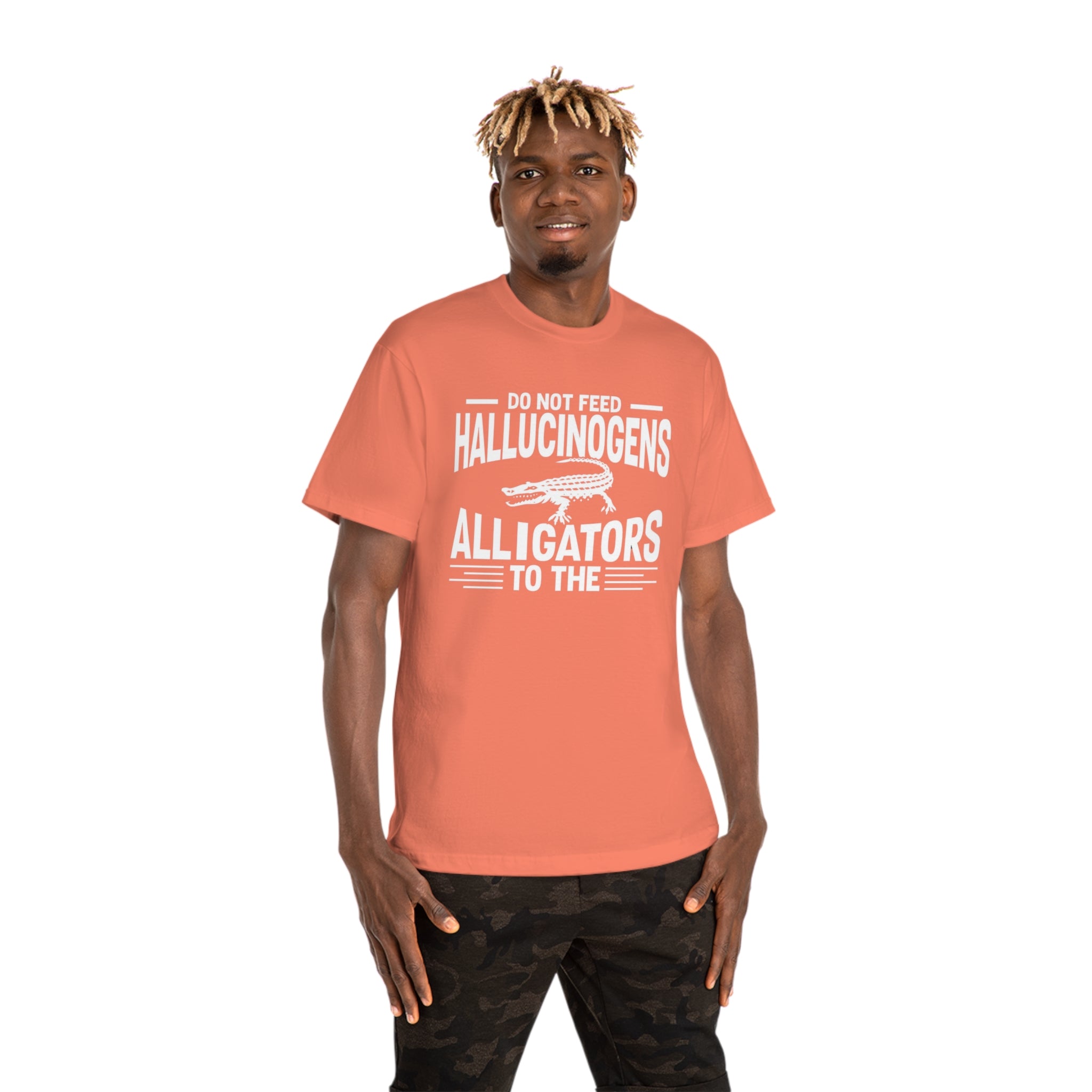 Funny Alligator T-Shirt: Caution Against Feeding Hallucinogens - Unique Animal Tee