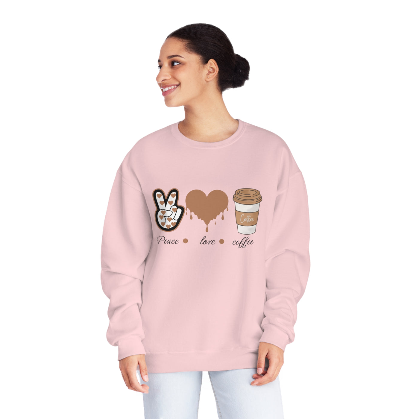 Peace, Love, & Coffee Valentine's Day Sweatshirt - Cozy Crewneck for Coffee Lovers