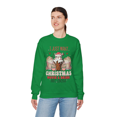 Cozy Christmas Movie Night Sweatshirt: Hot Cocoa & Festive Films