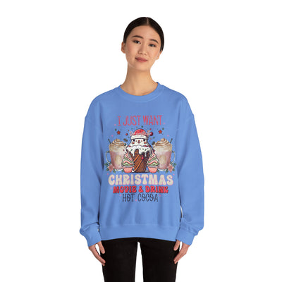 Cozy Christmas Movie Night Sweatshirt: Hot Cocoa & Festive Films