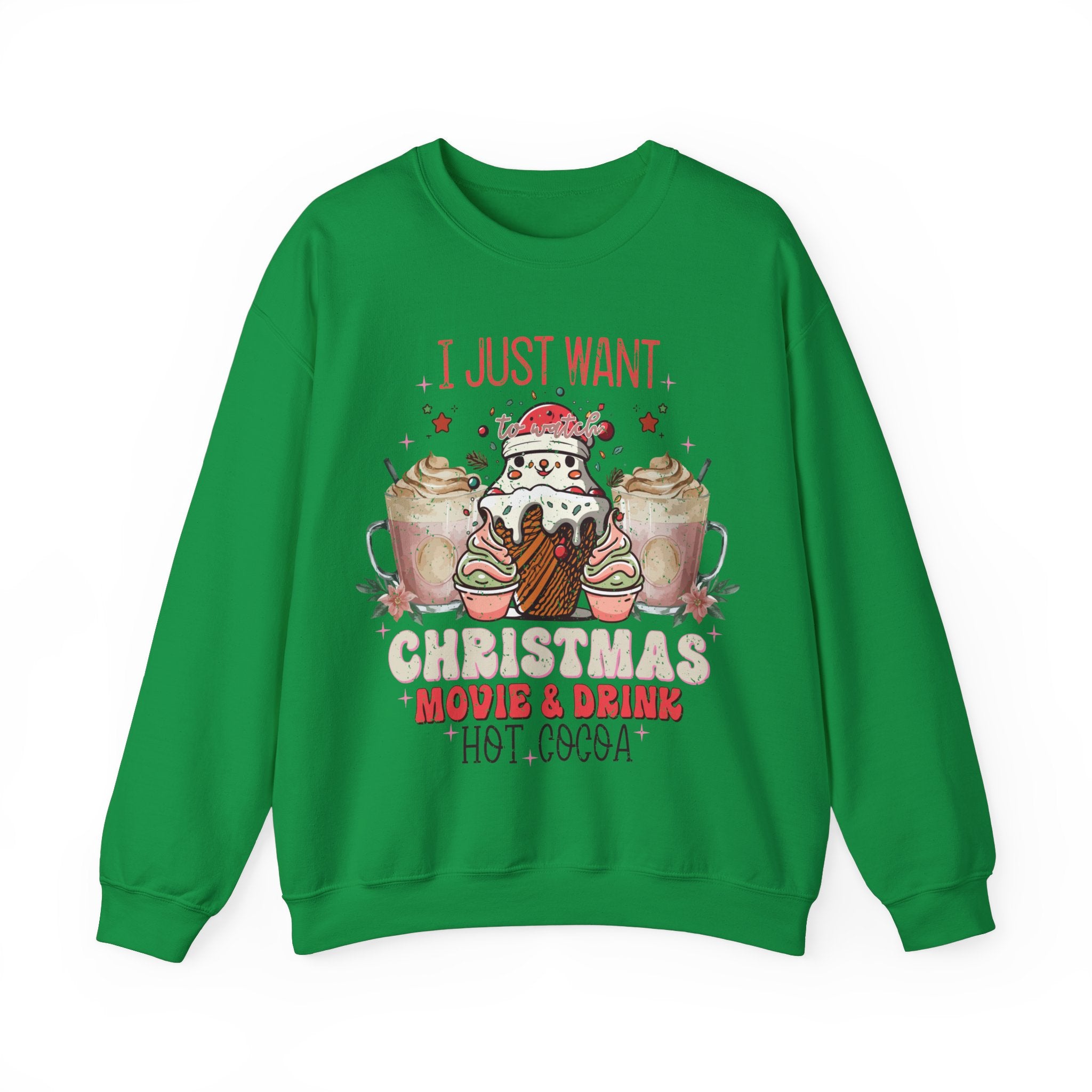 Cozy Christmas Movie Night Sweatshirt: Hot Cocoa & Festive Films