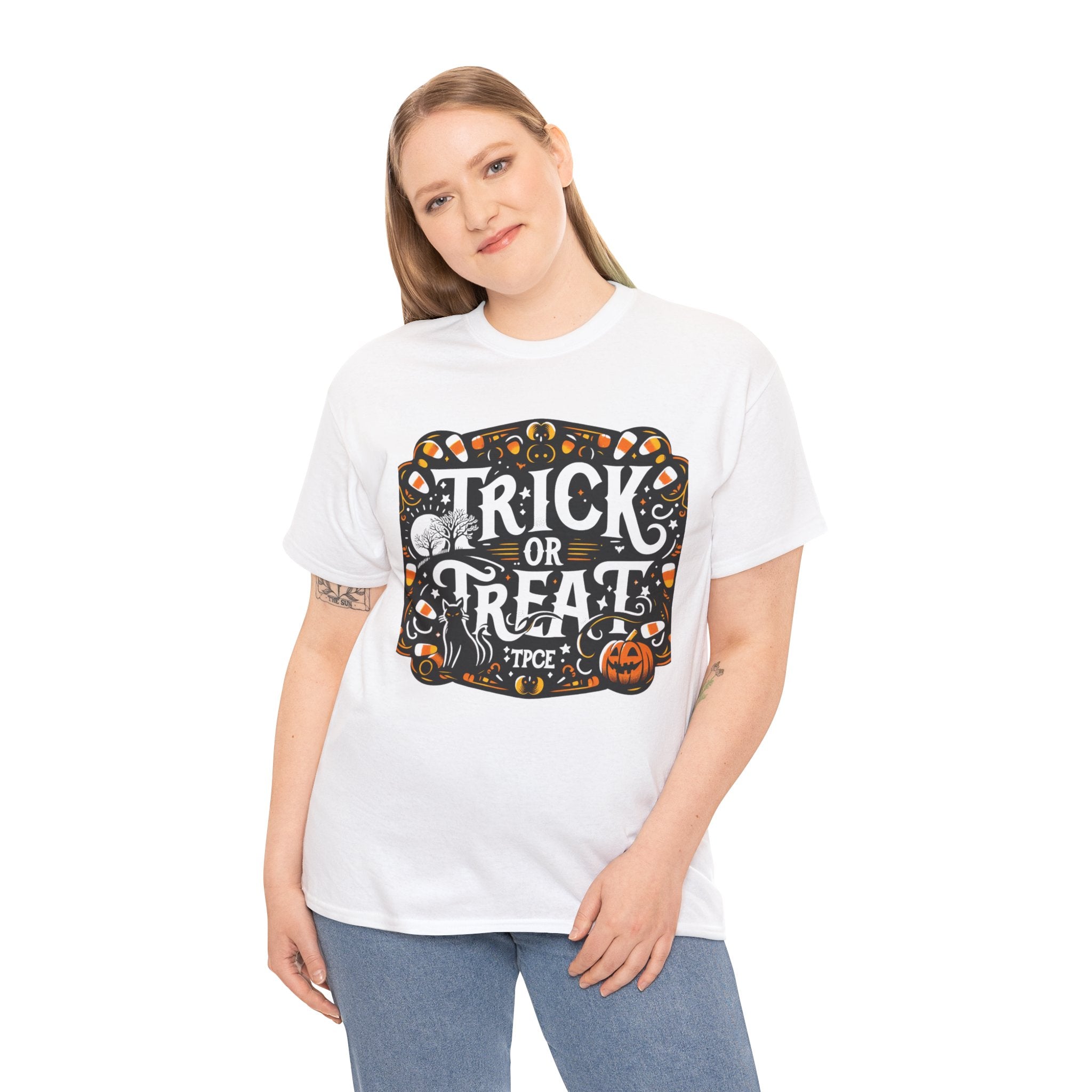 Spooky Surprise: Trick or Treat Halloween T-Shirt for Kids - Cute Ghost Design