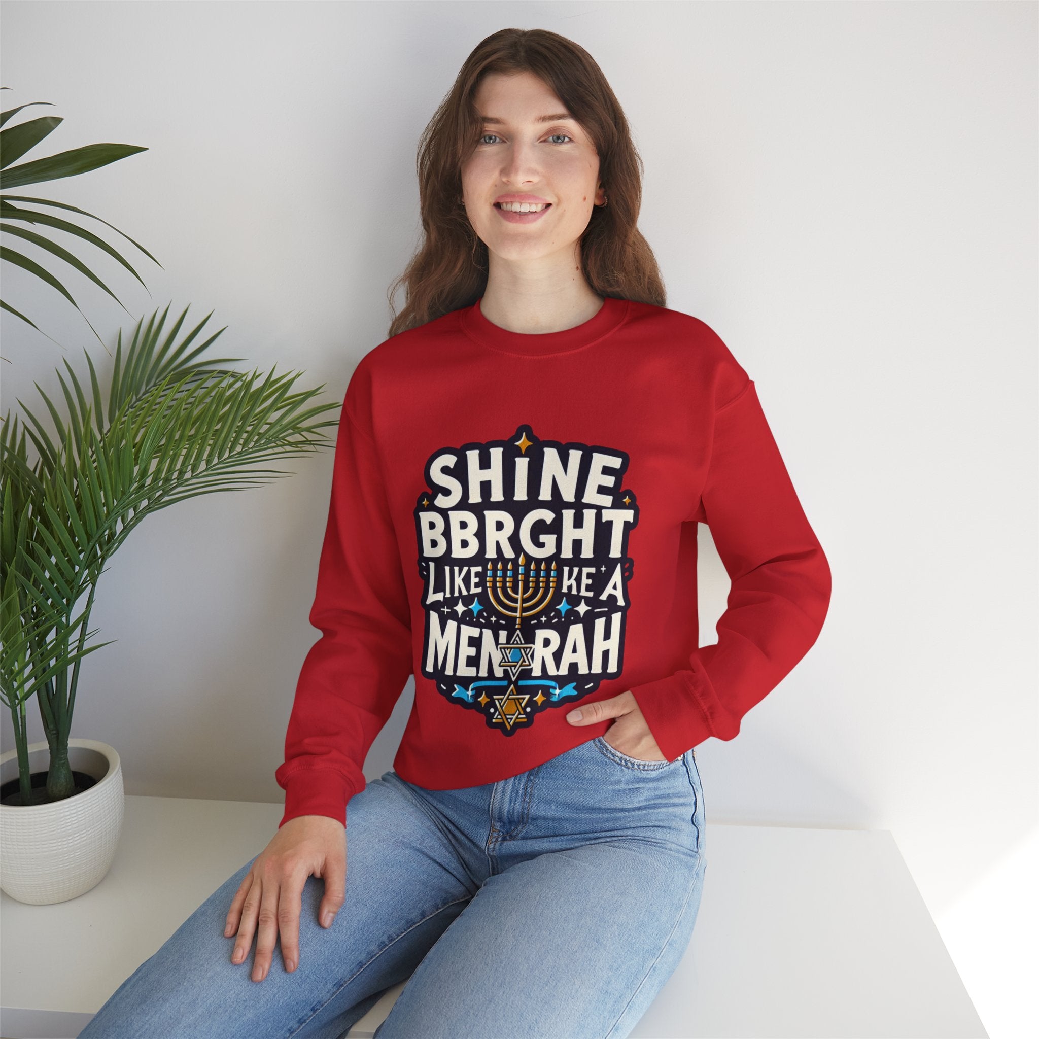 Shine Bright Like a Menorah Sweatshirt: Celebrate the Radiance of Hanukkah in Style