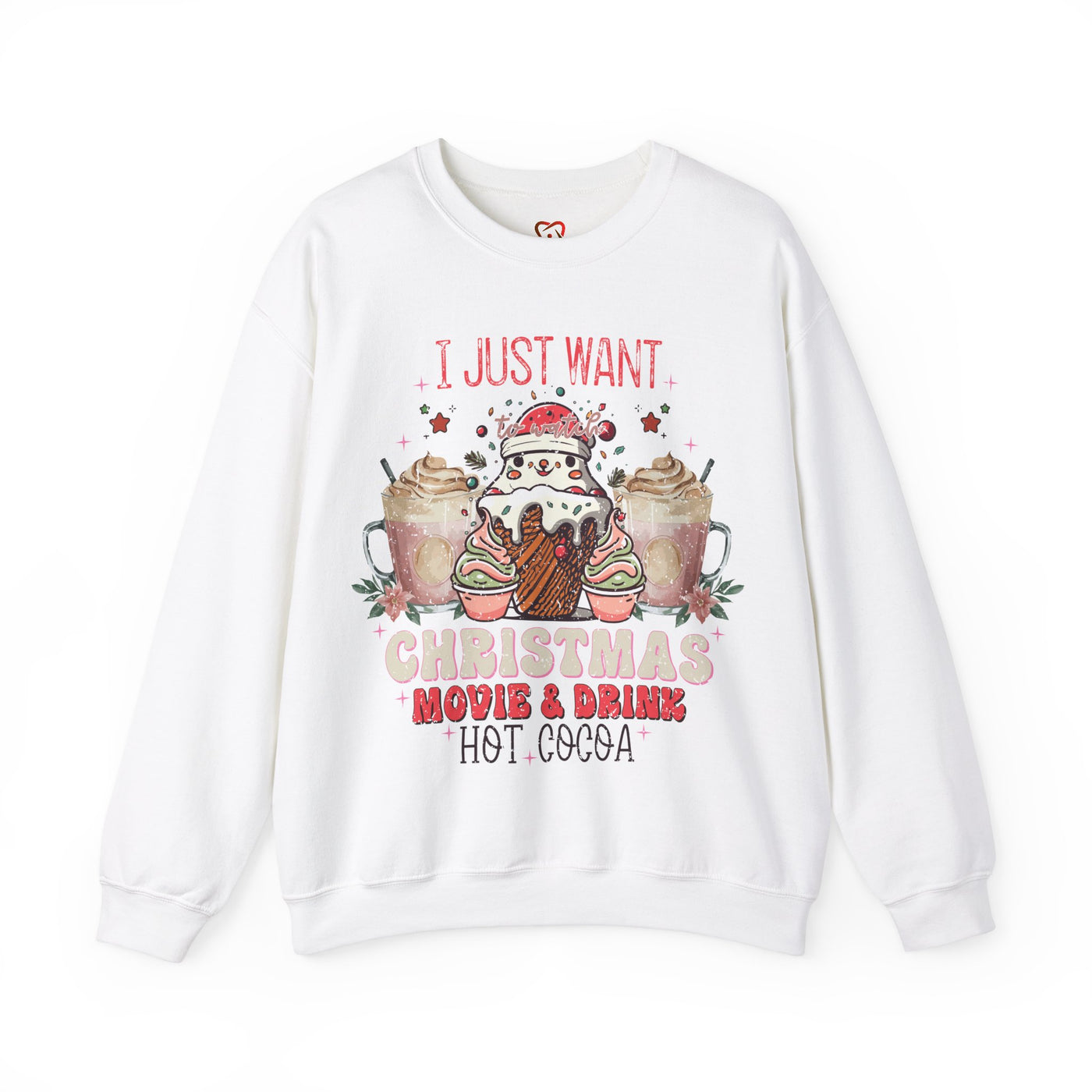 Cozy Christmas Movie Night Sweatshirt: Hot Cocoa & Festive Films