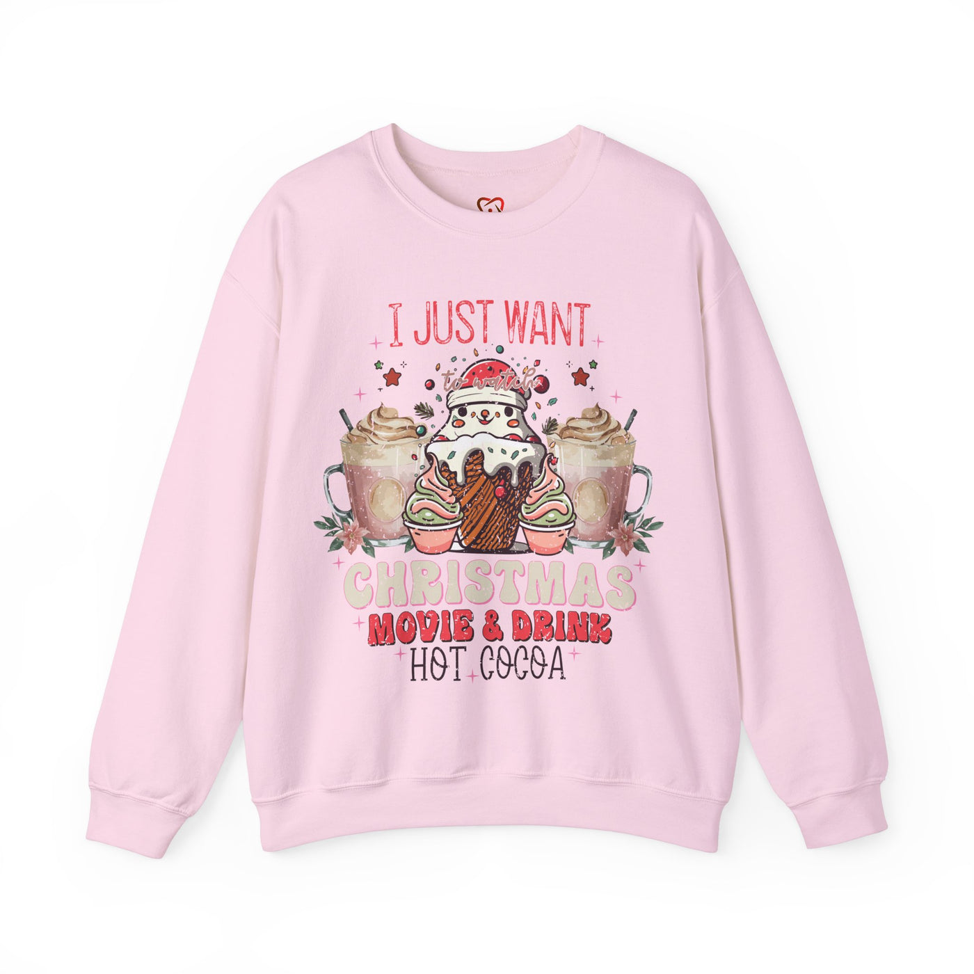 Cozy Christmas Movie Night Sweatshirt: Hot Cocoa & Festive Films