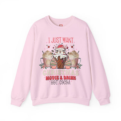 Cozy Christmas Movie Night Sweatshirt: Hot Cocoa & Festive Films