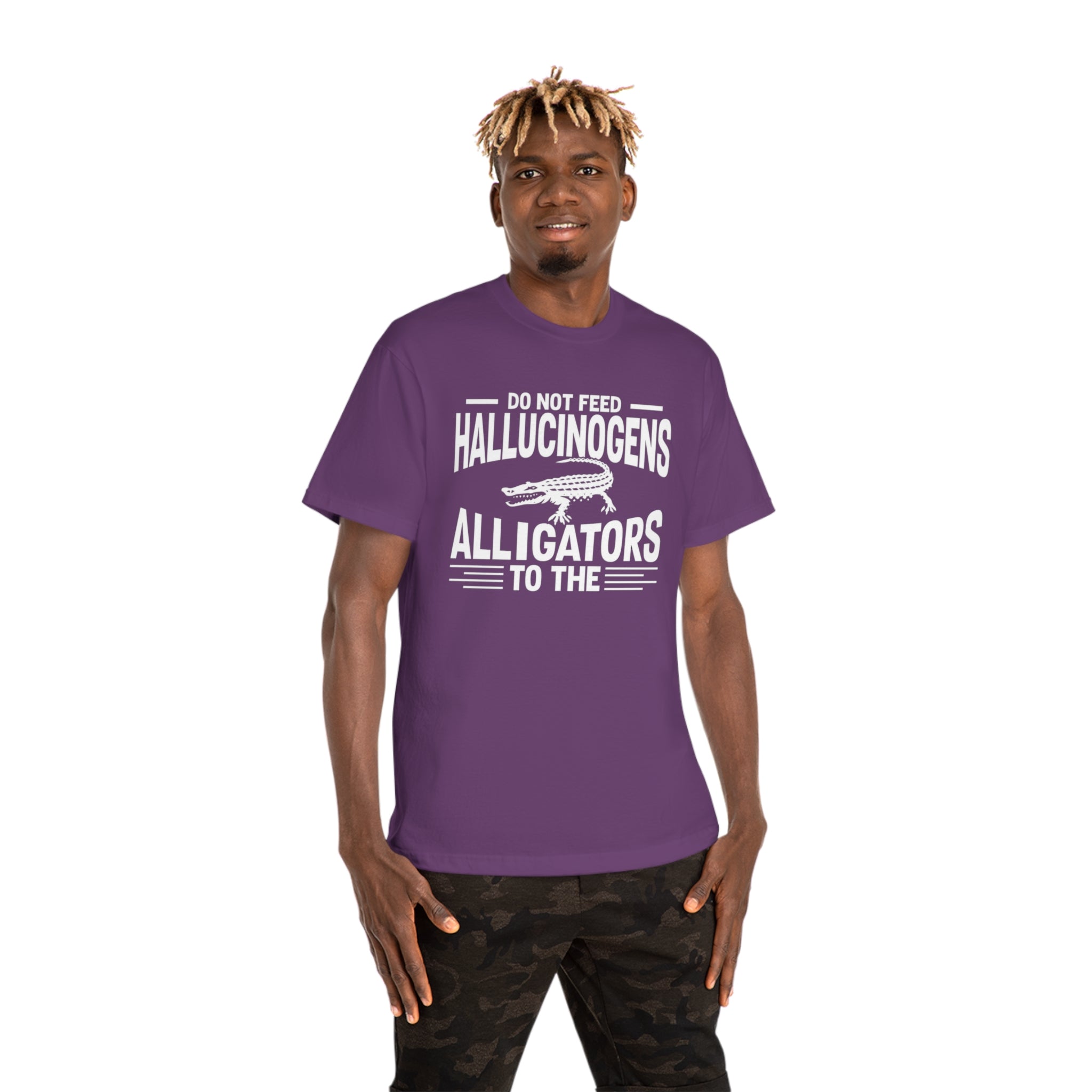 Funny Alligator T-Shirt: Caution Against Feeding Hallucinogens - Unique Animal Tee