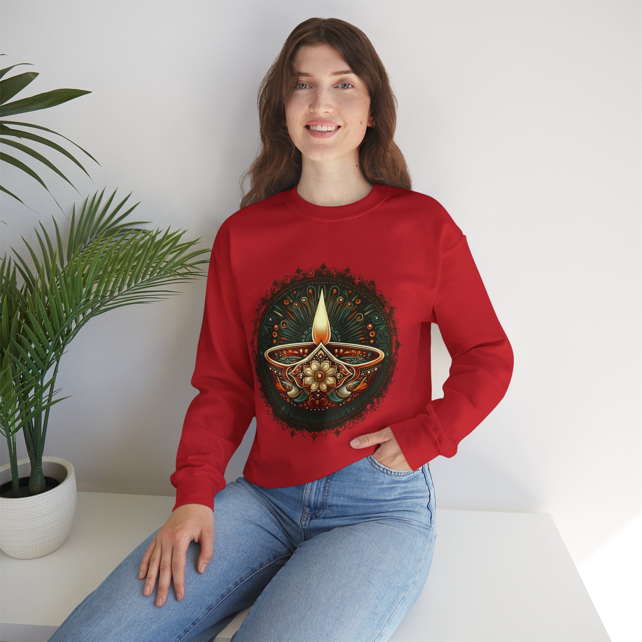 Ethnic Elegance: Traditional Indian Oil Lamp Sweatshirt