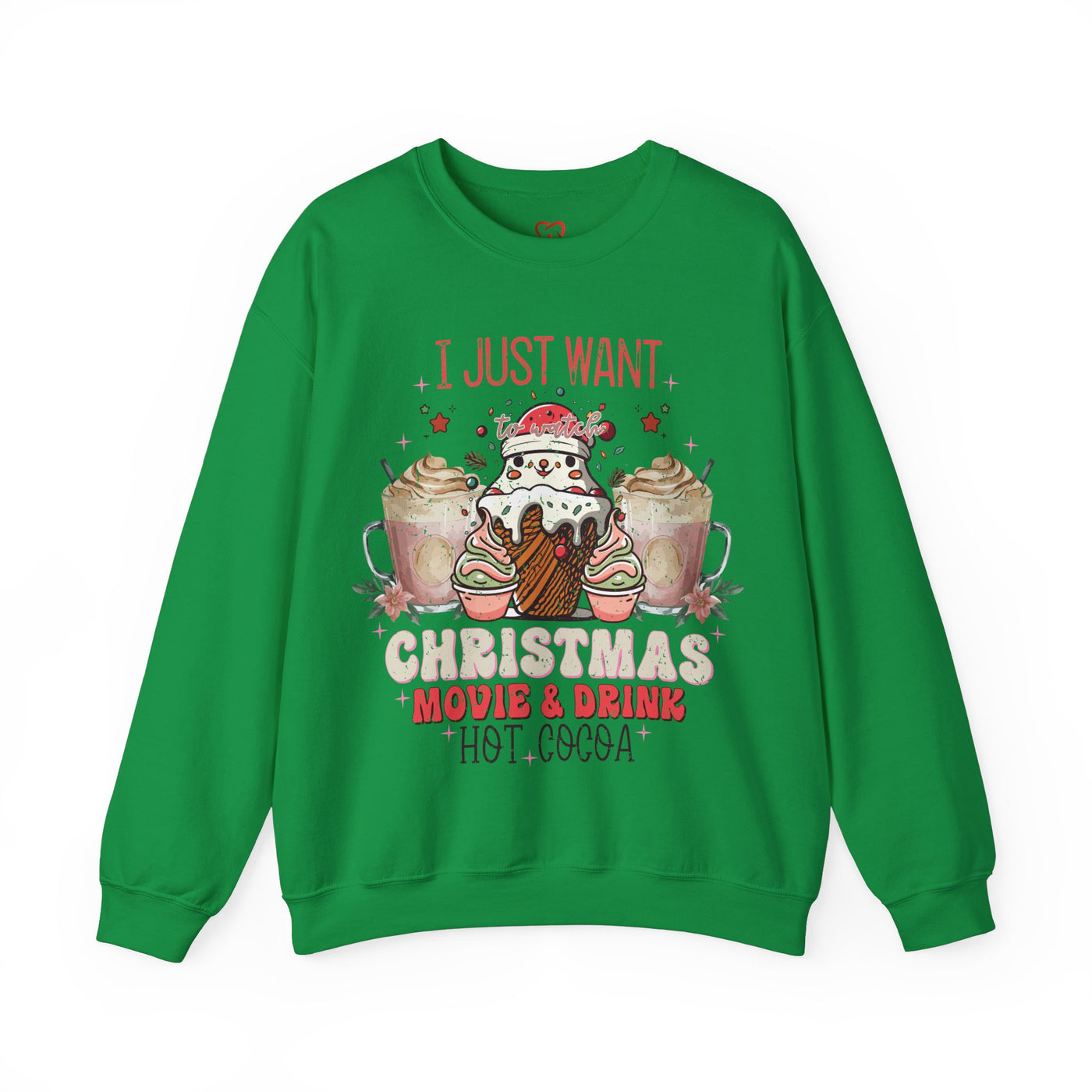 Cozy Christmas Movie Night Sweatshirt: Hot Cocoa & Festive Films