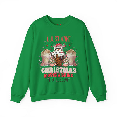 Cozy Christmas Movie Night Sweatshirt: Hot Cocoa & Festive Films