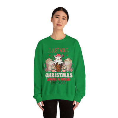 Cozy Christmas Movie Night Sweatshirt: Hot Cocoa & Festive Films