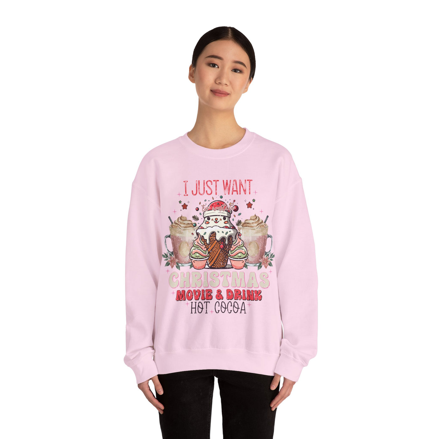 Cozy Christmas Movie Night Sweatshirt: Hot Cocoa & Festive Films