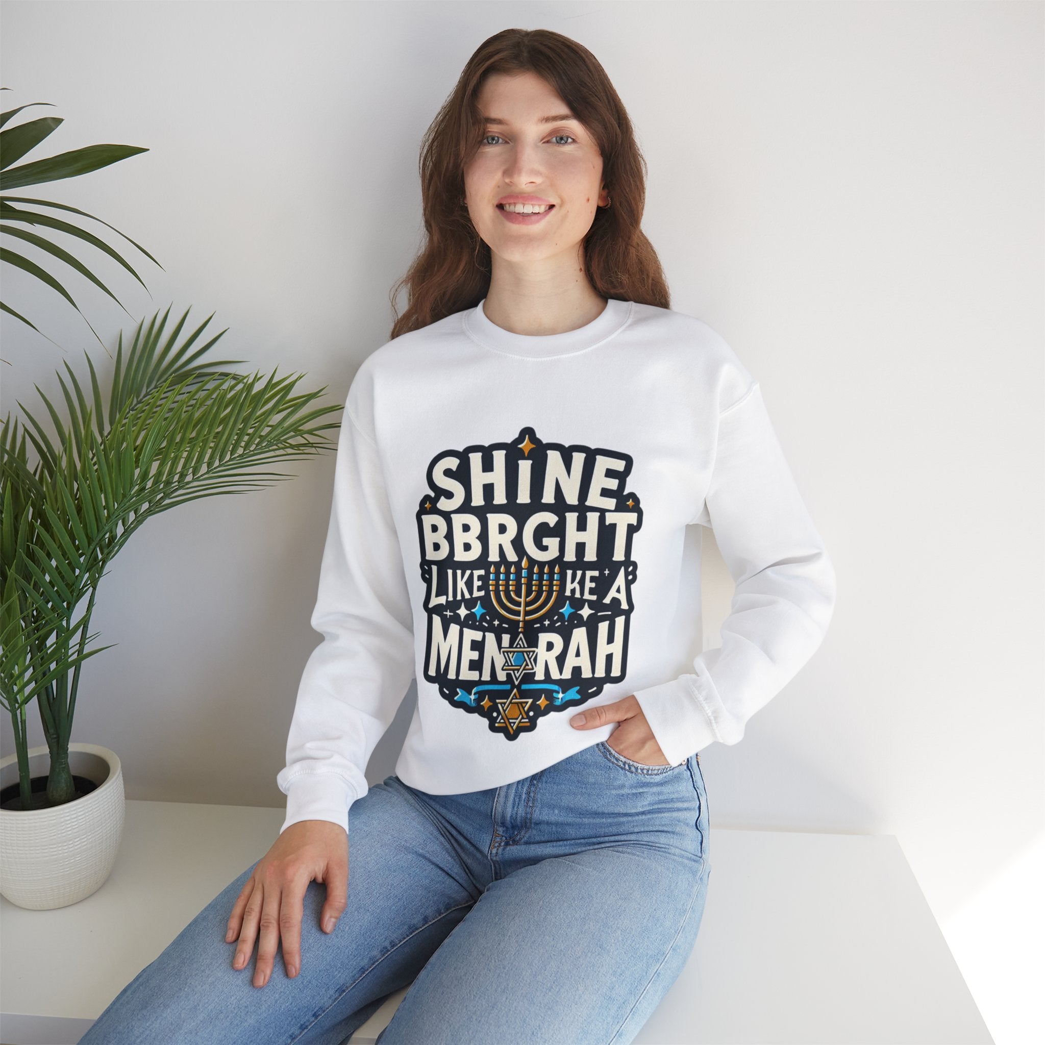 Shine Bright Like a Menorah Sweatshirt: Celebrate the Radiance of Hanukkah in Style