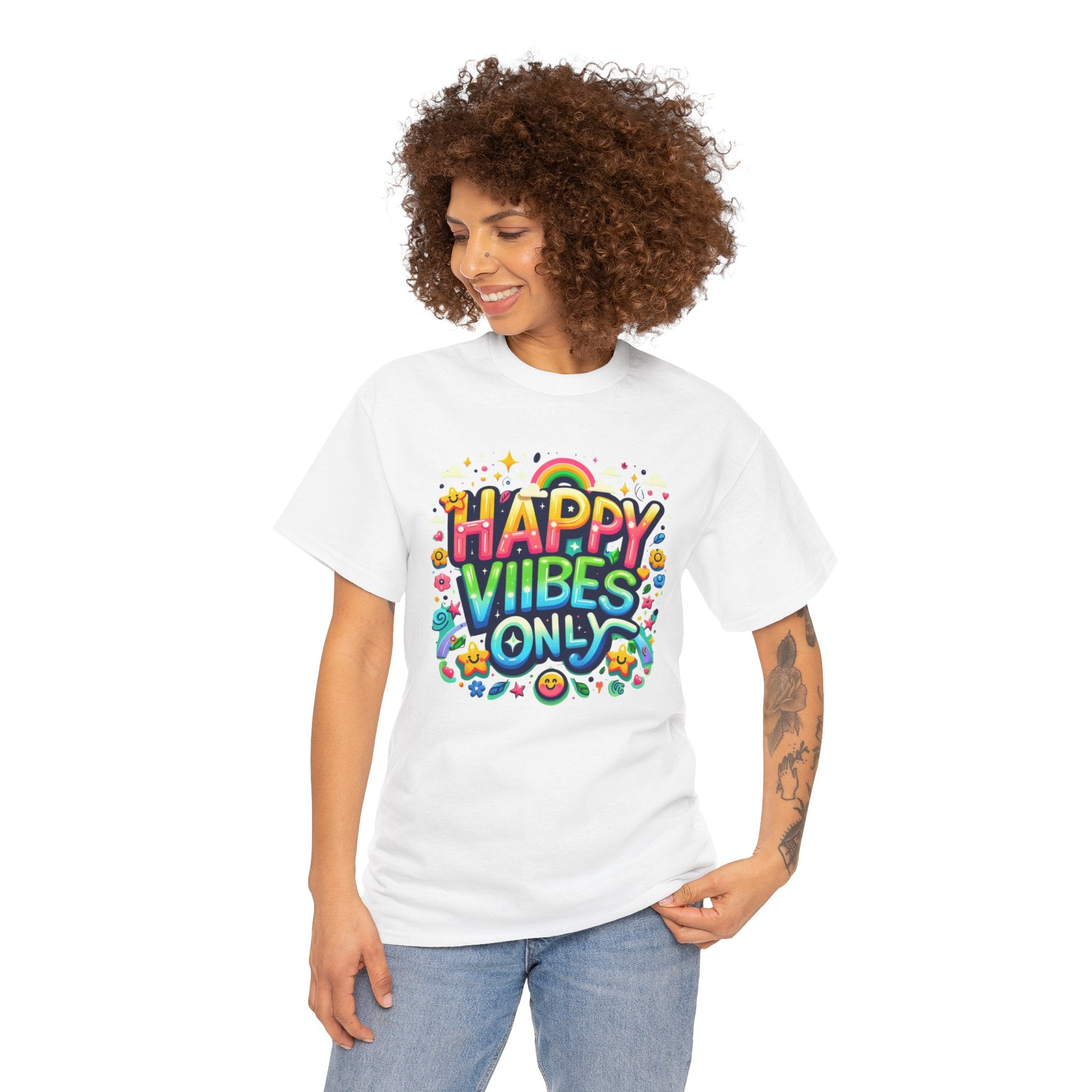 Radiate Positivity with our 'Happy Vibes' Graphic T-shirt