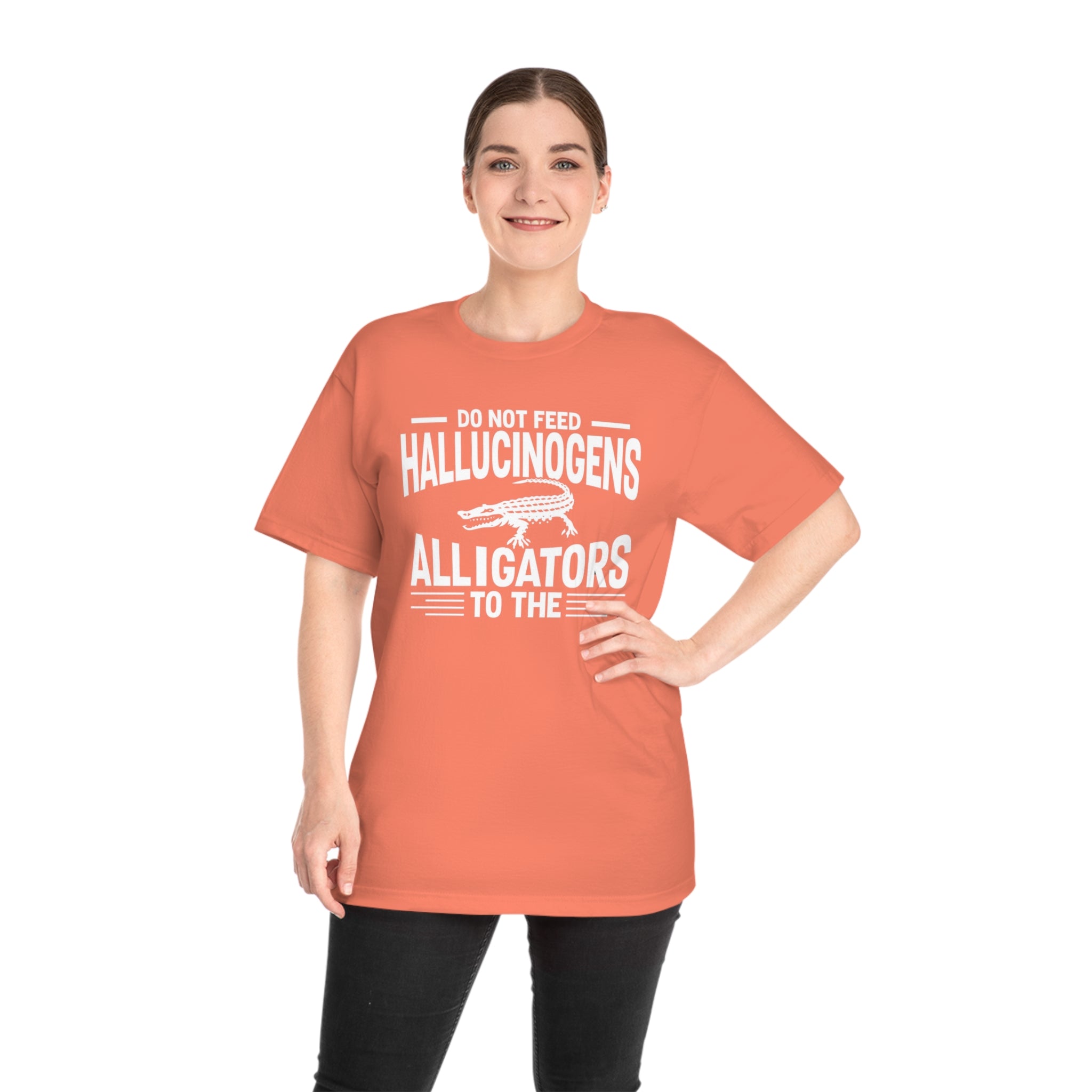 Funny Alligator T-Shirt: Caution Against Feeding Hallucinogens - Unique Animal Tee