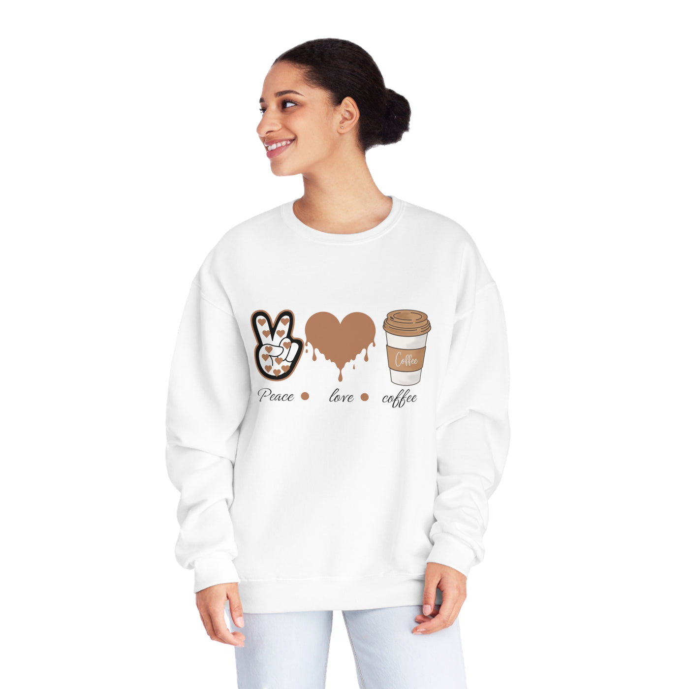 Peace, Love, & Coffee Valentine's Day Sweatshirt - Cozy Crewneck for Coffee Lovers