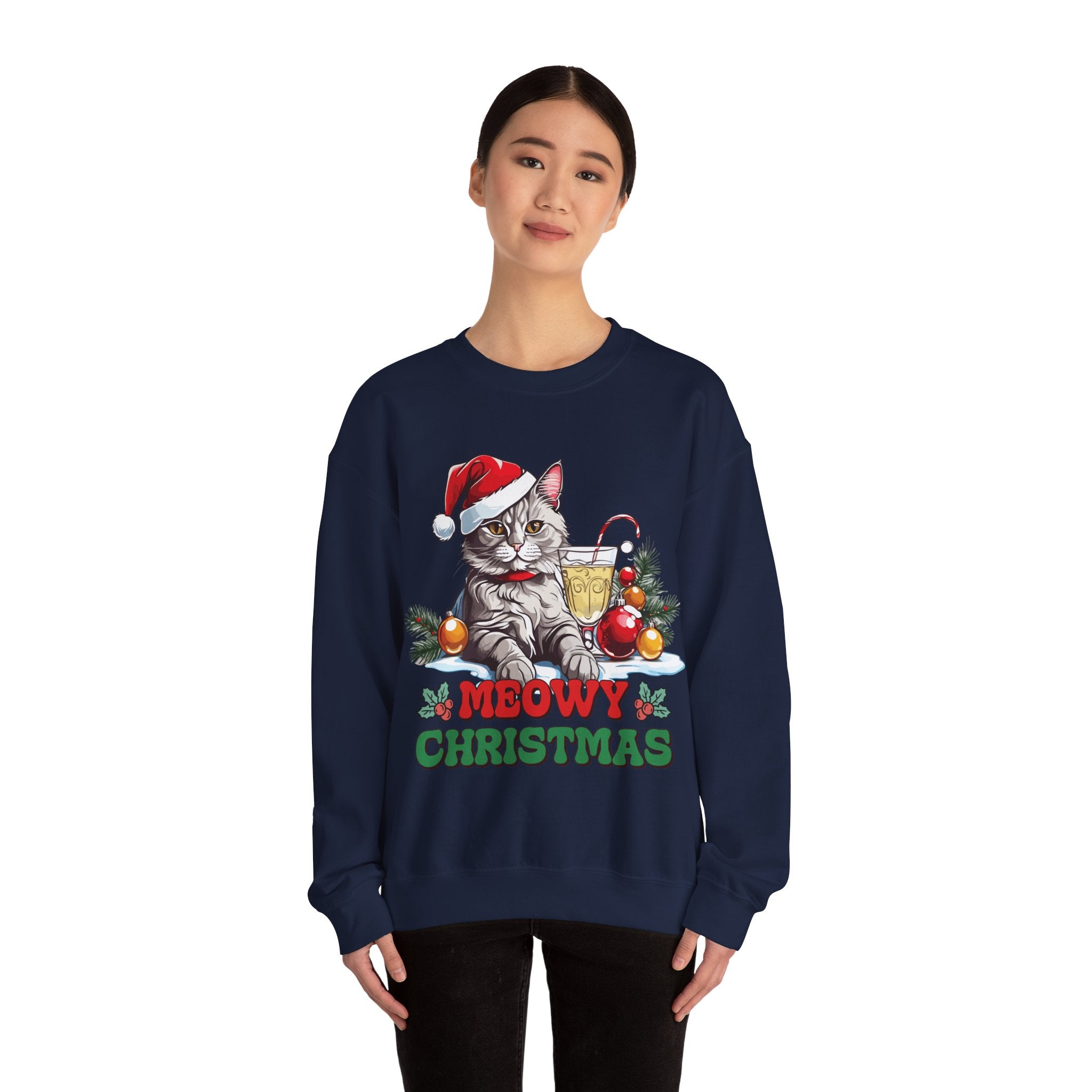 Meowy Christmas Sweatshirt: Festive Feline Holiday Apparel