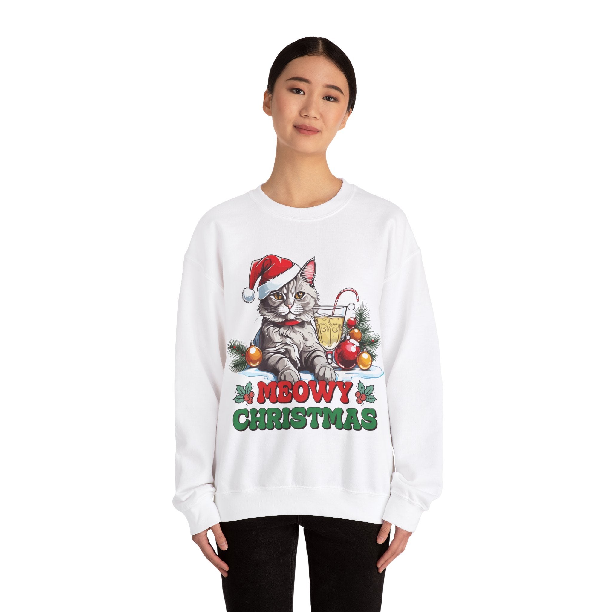 Meowy Christmas Sweatshirt: Festive Feline Holiday Apparel