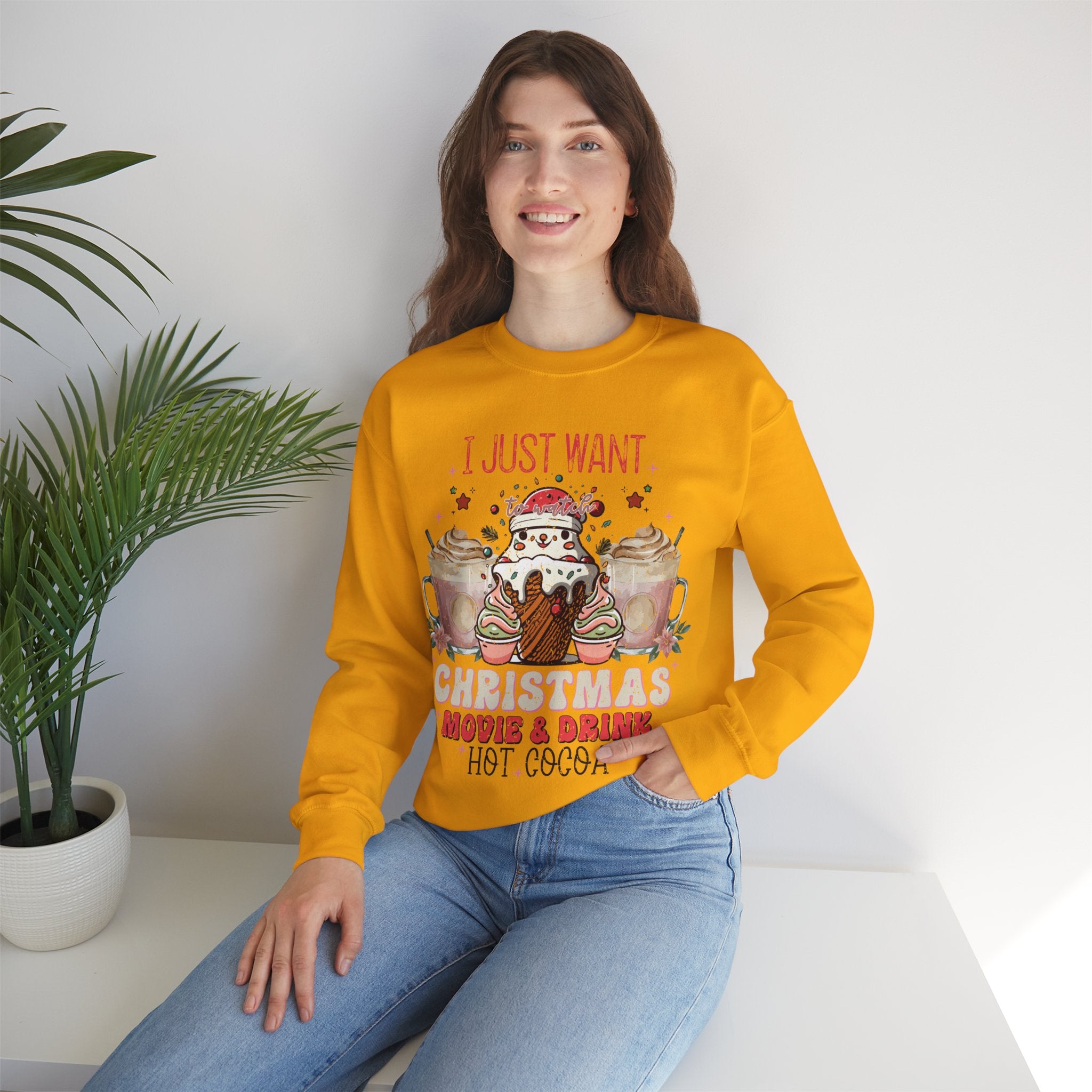 Cozy Christmas Movie Night Sweatshirt: Hot Cocoa & Festive Films