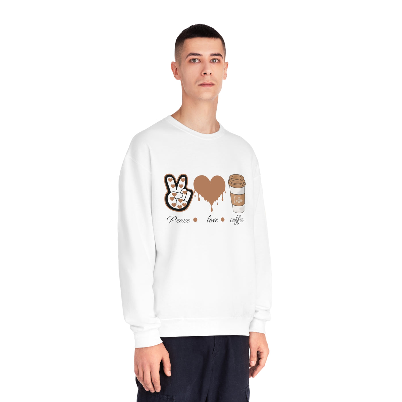 Peace, Love, & Coffee Valentine's Day Sweatshirt - Cozy Crewneck for Coffee Lovers