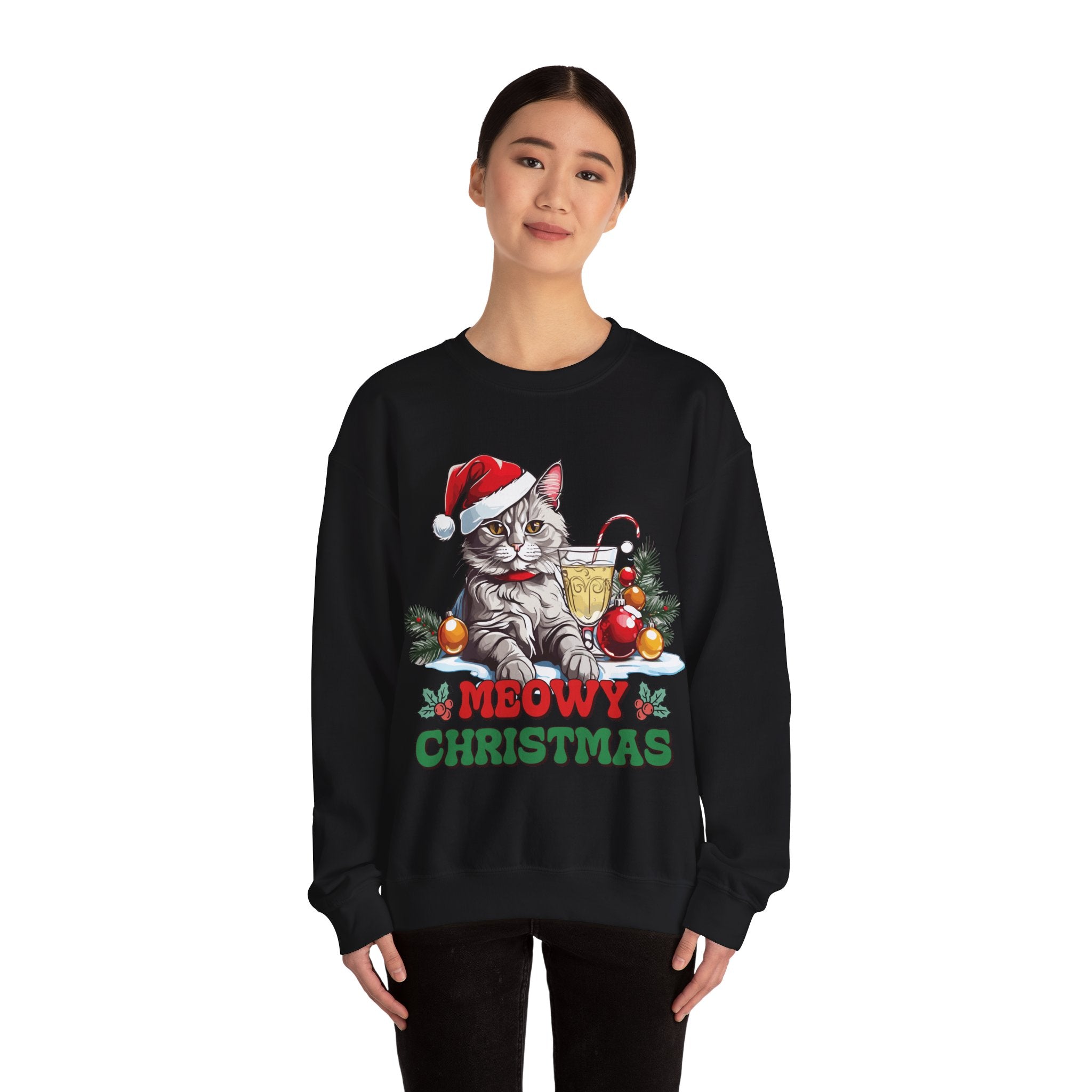 Meowy Christmas Sweatshirt: Festive Feline Holiday Apparel